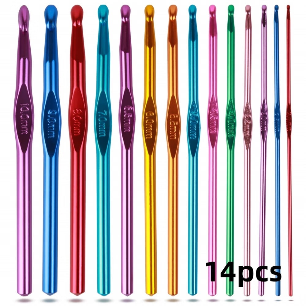 HOMUHOMU Crochet Hooks Set, Ergonomic Aluminum Knitting Needles for Yarn Craft (Multicolor, 14 Piece Set) d8fvu