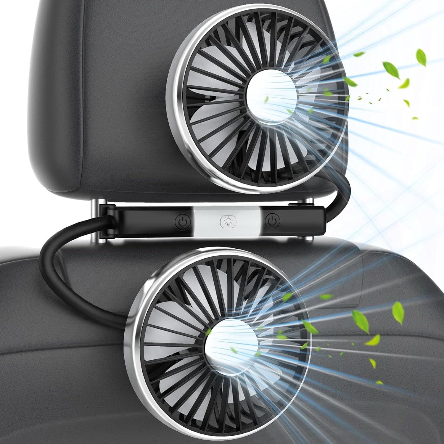 Prociv Dual Head Car Fan with LED Lights, 3-Speed USB Cooling Fan for Vehicles, 360 Degree Rotatable (Black, 1 Pack) 6v8zv