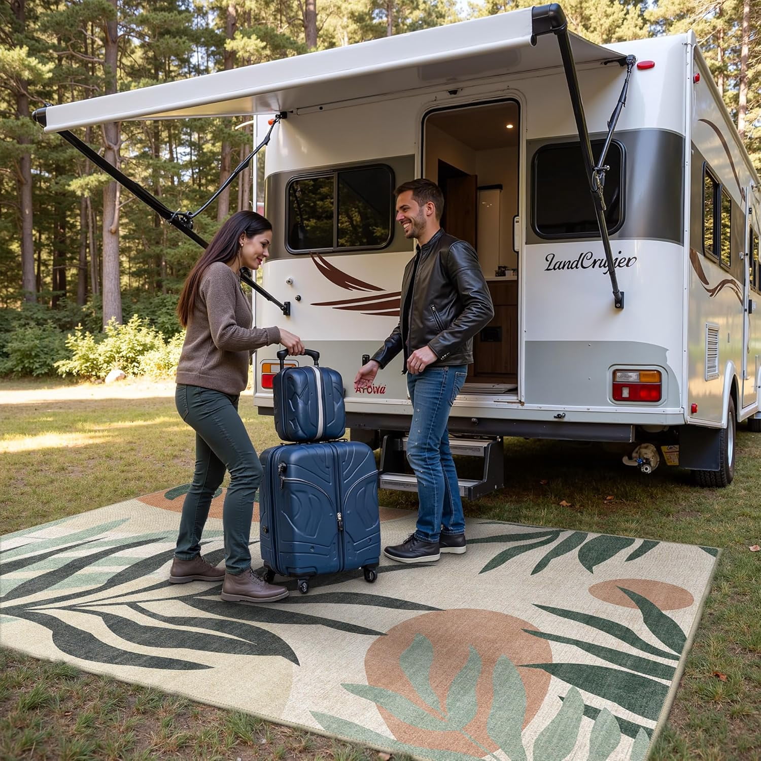 Home Decor Outdoor & Indoor Area Rug, Waterproof Leaf Pattern Patio Carpet (Beige, 5 ft x 8 ft) j4rgl