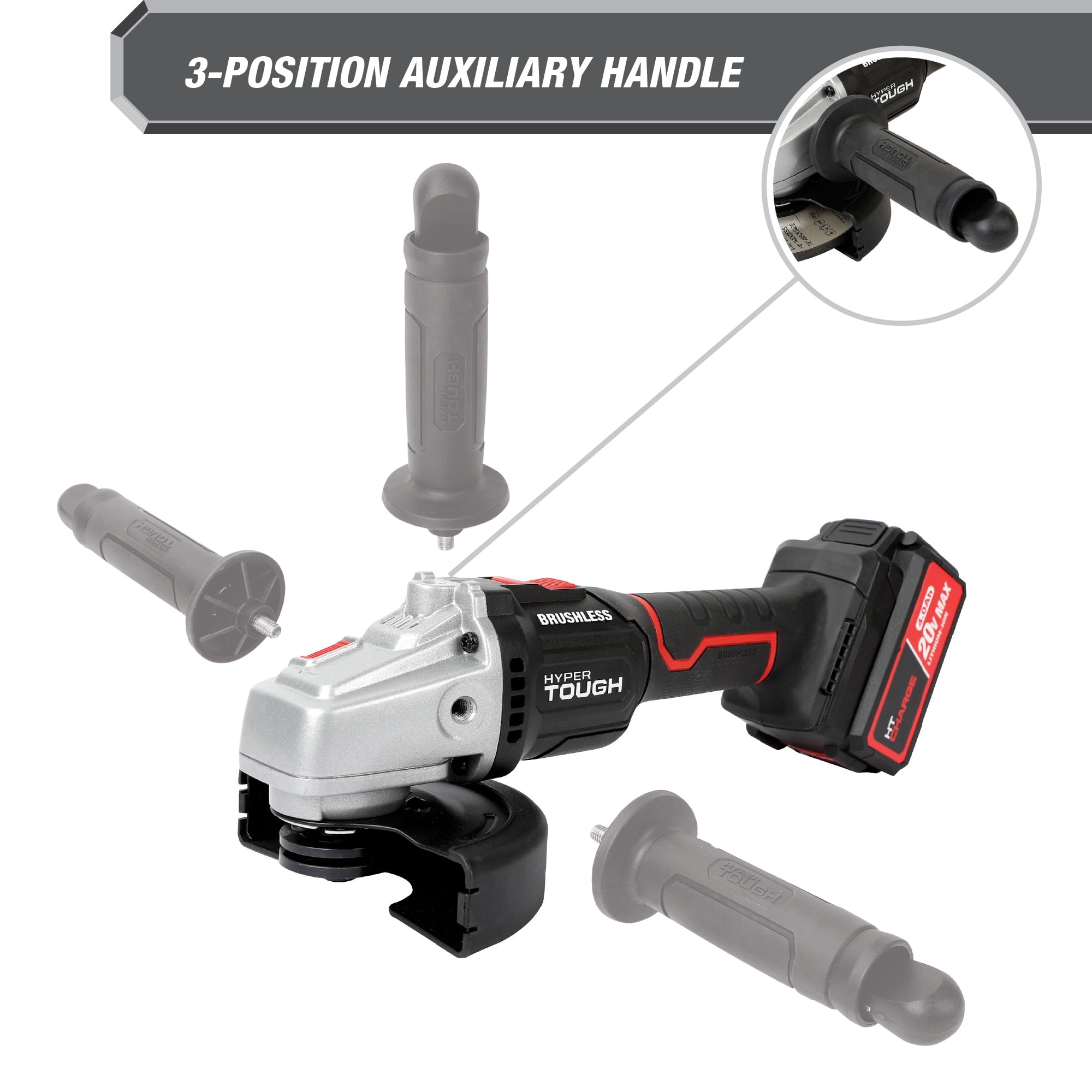 Hyper Tough 20V Max Brushless Cordless Angle Grinder with 4.0Ah Battery and Charger (4.5 in) izxdx