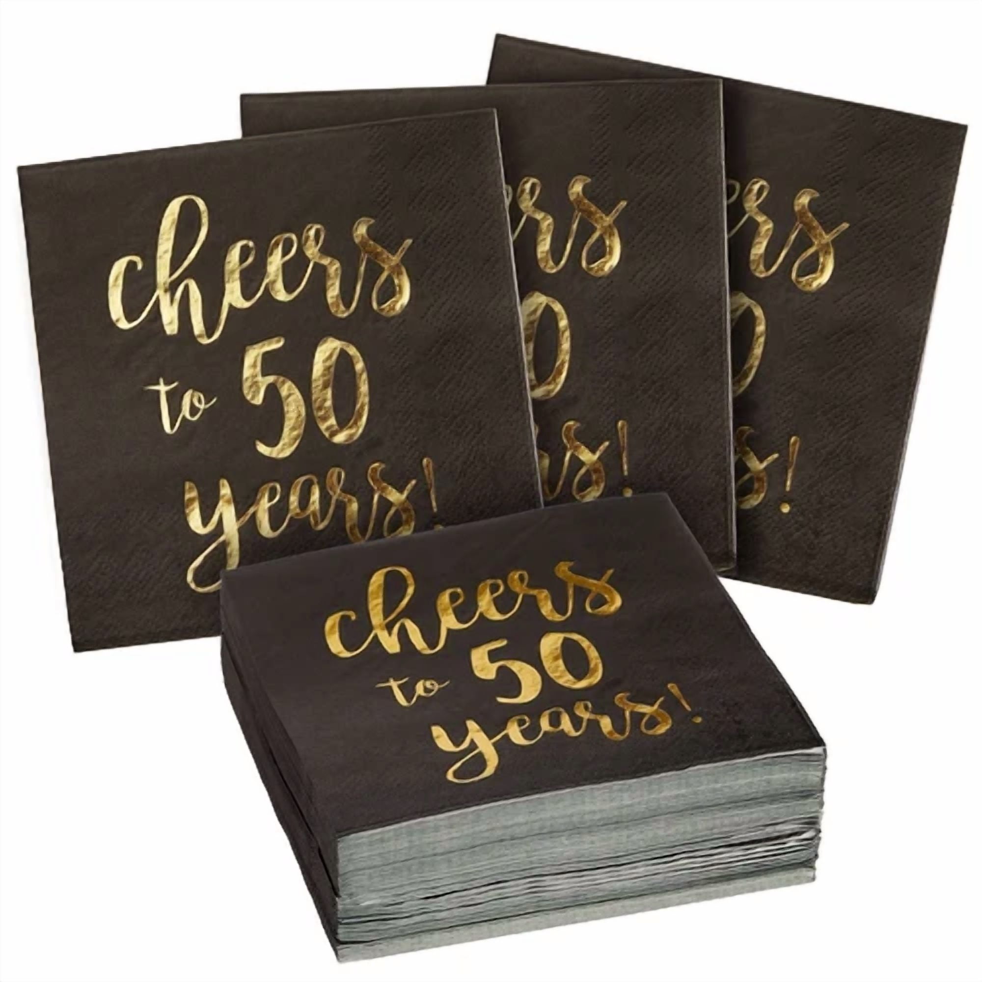YANI Cheers To 50 Years Birthday Party Napkins (Gold, 50 Pack, 5 x 5 in) zli1z
