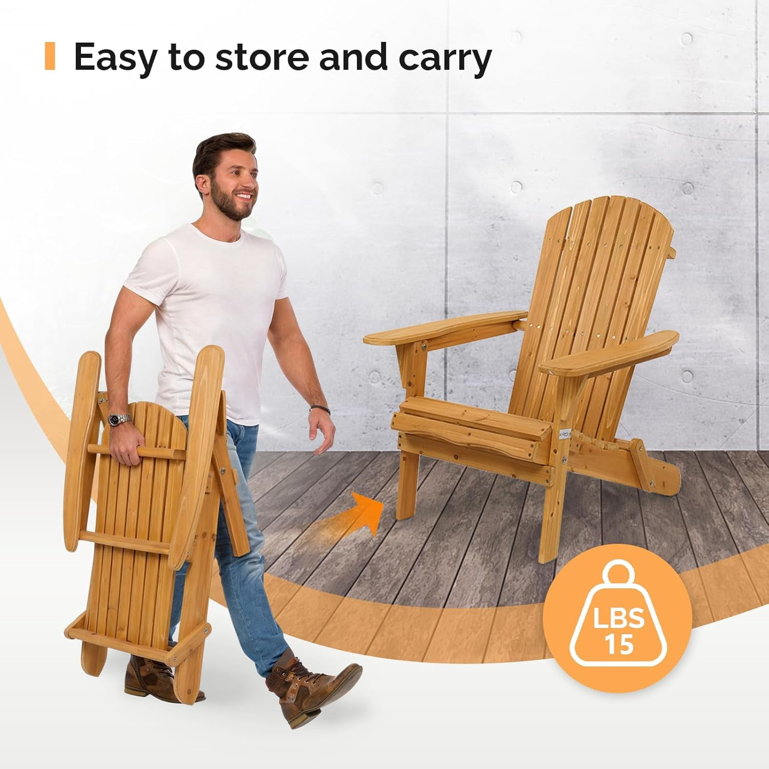 PEXMOR Folding Adirondack Chair, Heavy-Duty Wood Patio Lounge Chair for Fire Pit (Brown) 9yb8x