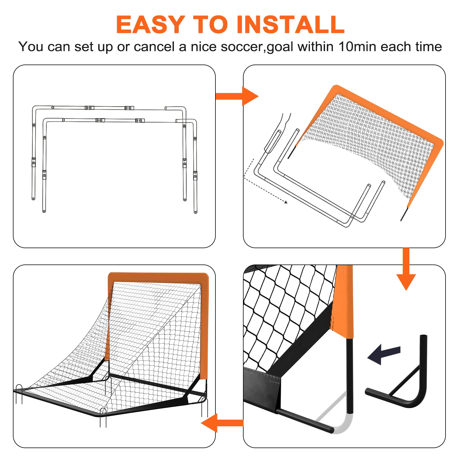 Cshidworld Kids Soccer Goal Set, Portable Backyard Training Equipment with Soccer Ball and 10 Cones (Orange, 4 ft x 3 ft) z8wtl