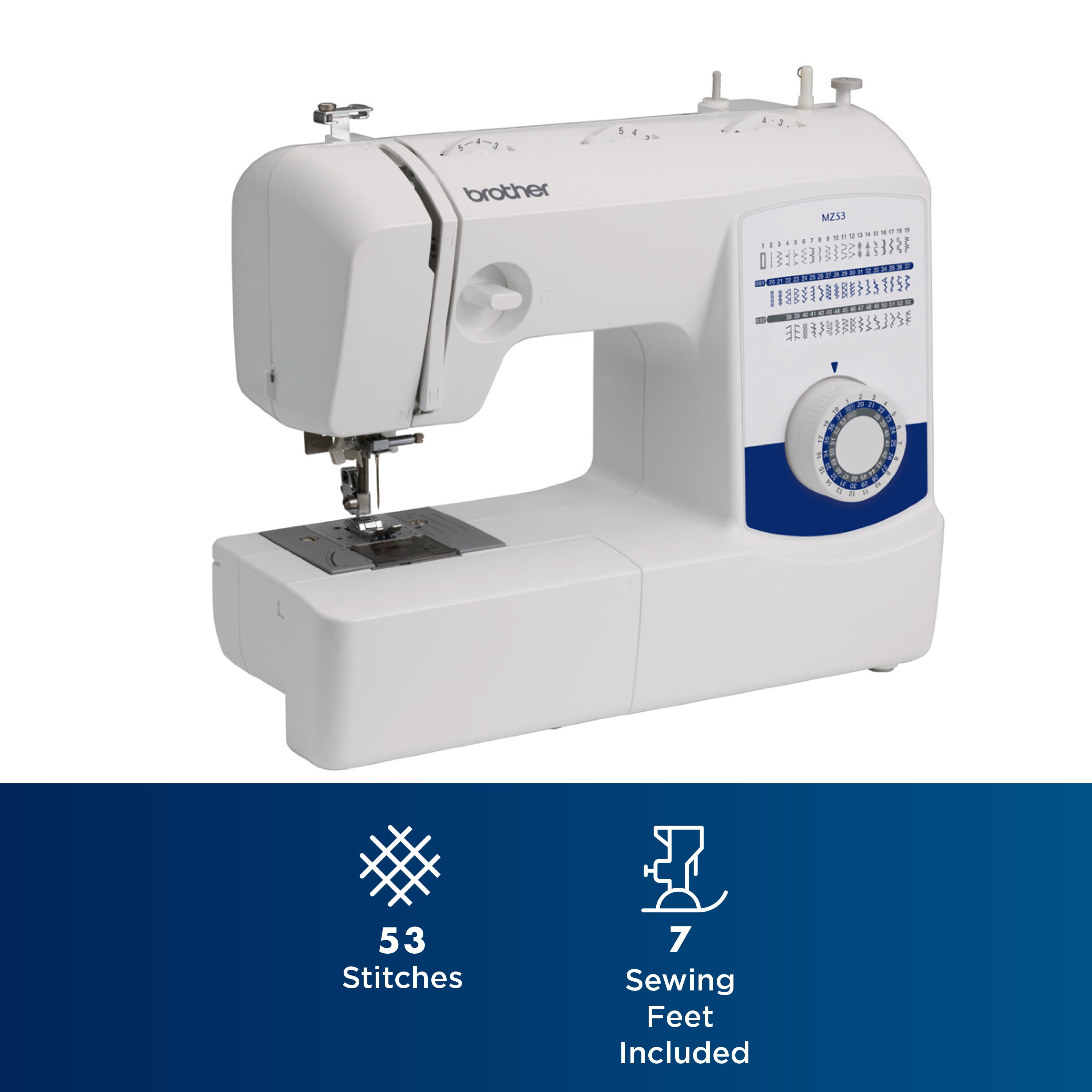 Brother MZ53 Mechanical Sewing Machine with 53 Built-In Stitches and Free Arm (12.32 lb) 3xth7