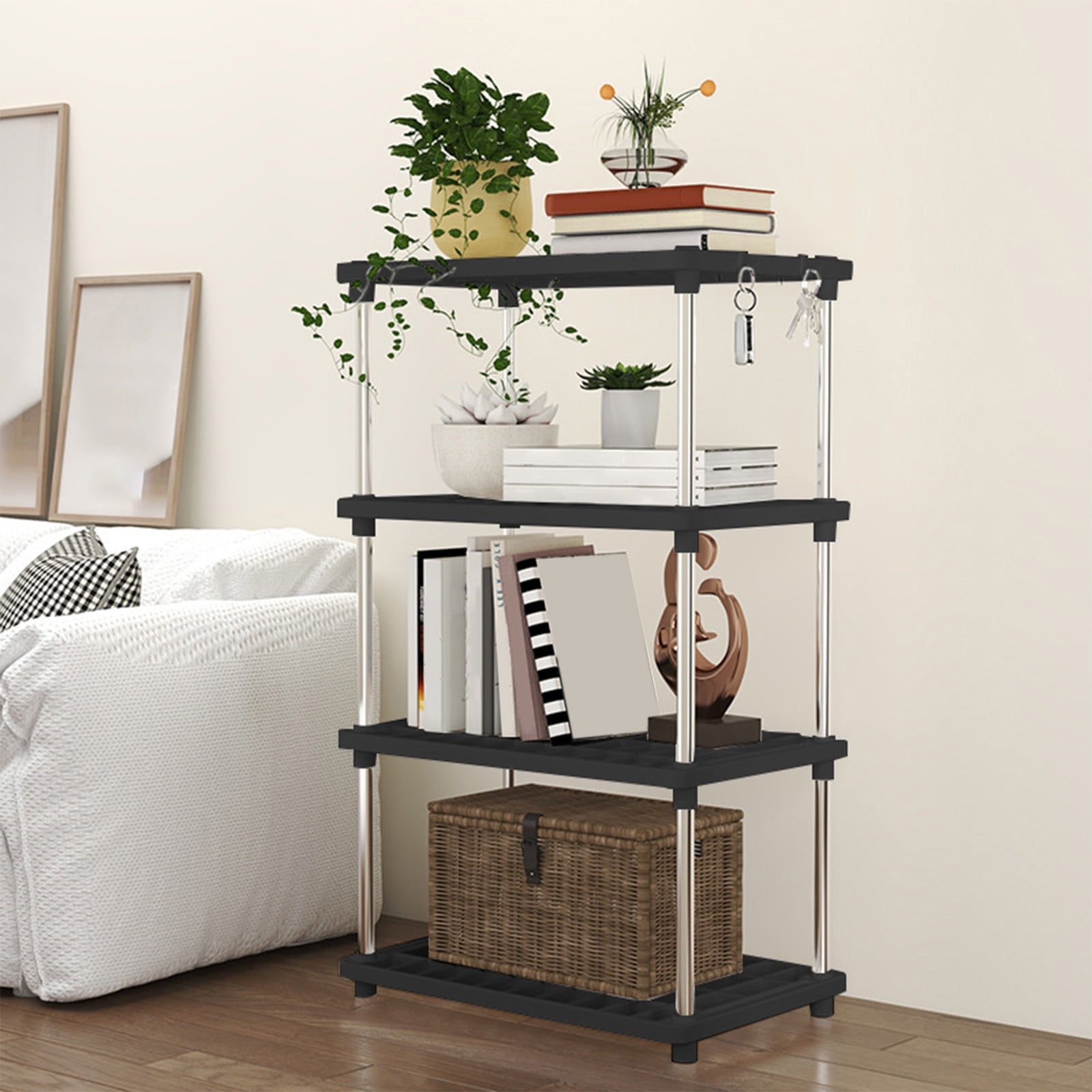 FMLIFOU 4 Tier Heavy Duty Plastic Storage Shelf (Black, 48 in H x 22 in W x 12 in D) ckk3a