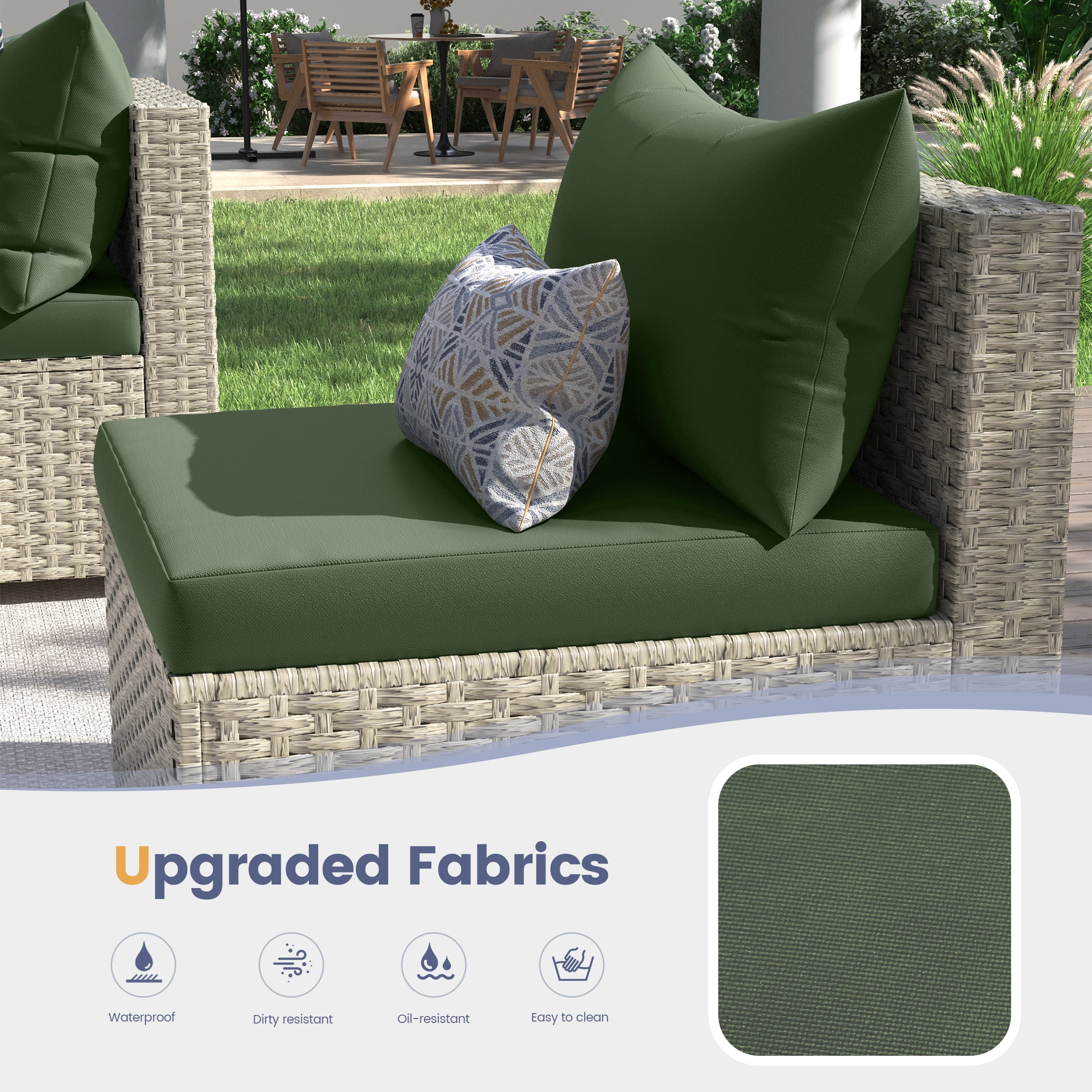 UDPATIO 9-Piece Outdoor Wicker Patio Furniture Set with Cushions, Weather-Resistant Conversation Set for Backyard and Garden (Green) y8tz6