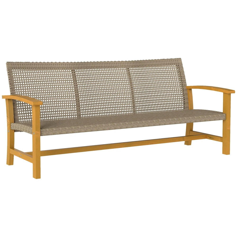 Barara King 3-Seat Outdoor Wicker Sofa, Acacia Wood Patio Couch with Steel Frame (Brown, 75 in) j0tuo