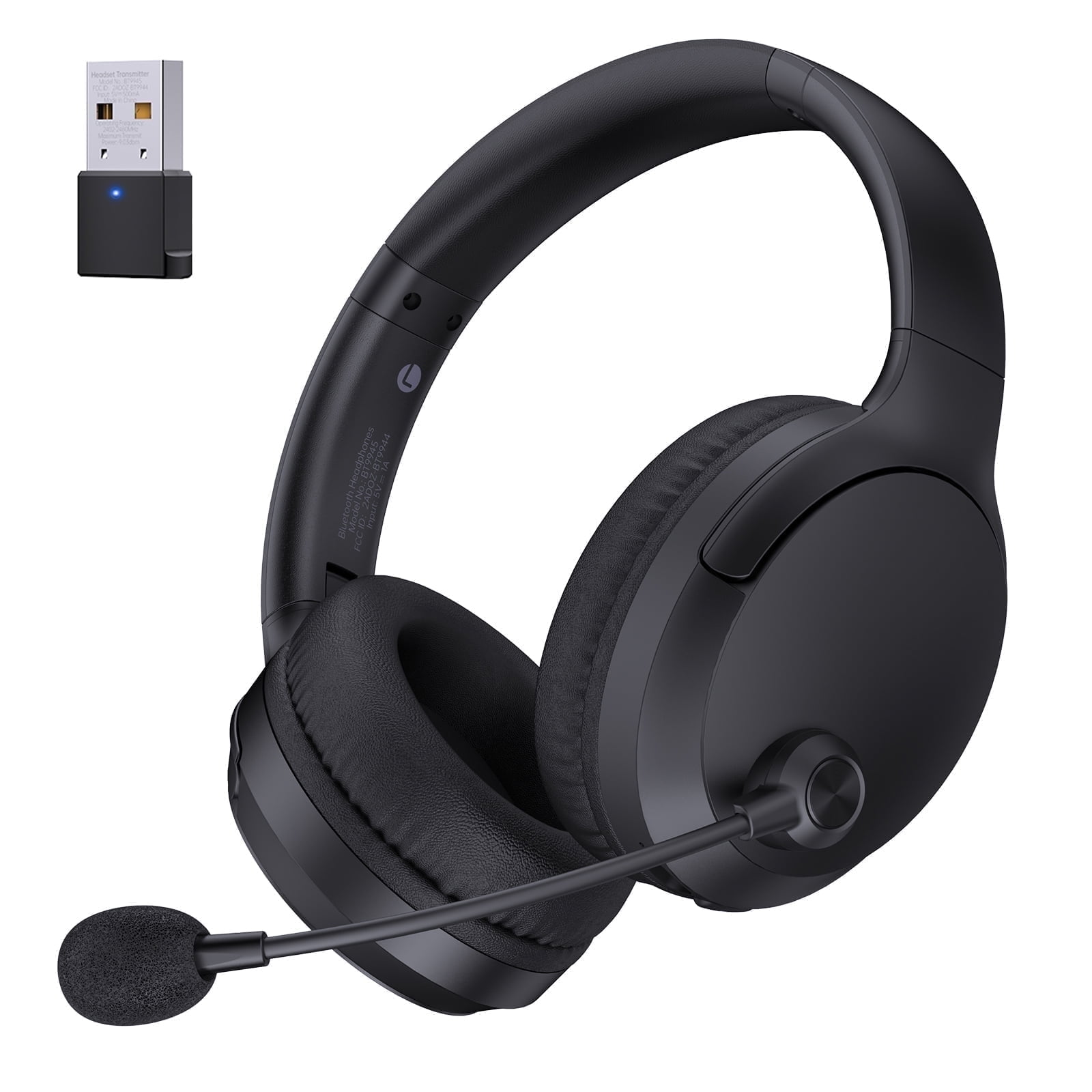 AYEDLOE Wireless Headset with AI Noise Cancelling Microphone for Work (Black, 1 Pack) qtdoa