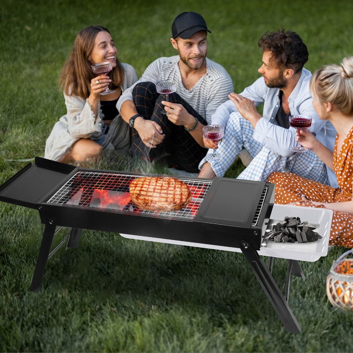 AsterOutdoor Portable Foldable Charcoal Grill for Camping and Outdoor Cooking (Black, 23.03 in x 8.85 in x 2.55 in) hsp61