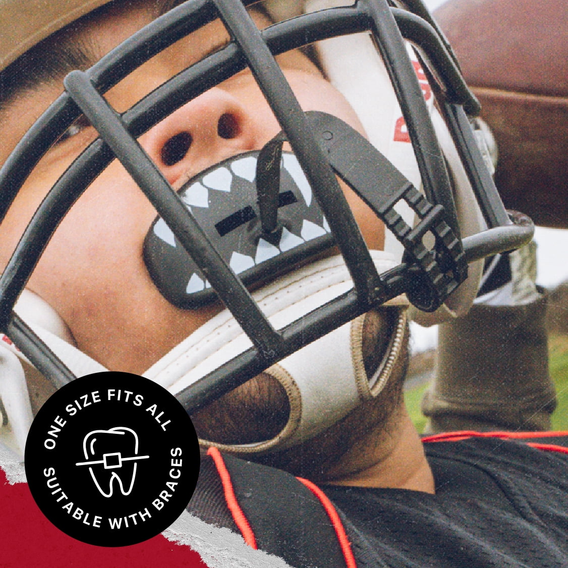SAFEJAWZ Lip Guard Football Mouthpiece with Detachable Strap (Black Fangz, One Size) 7f0jp