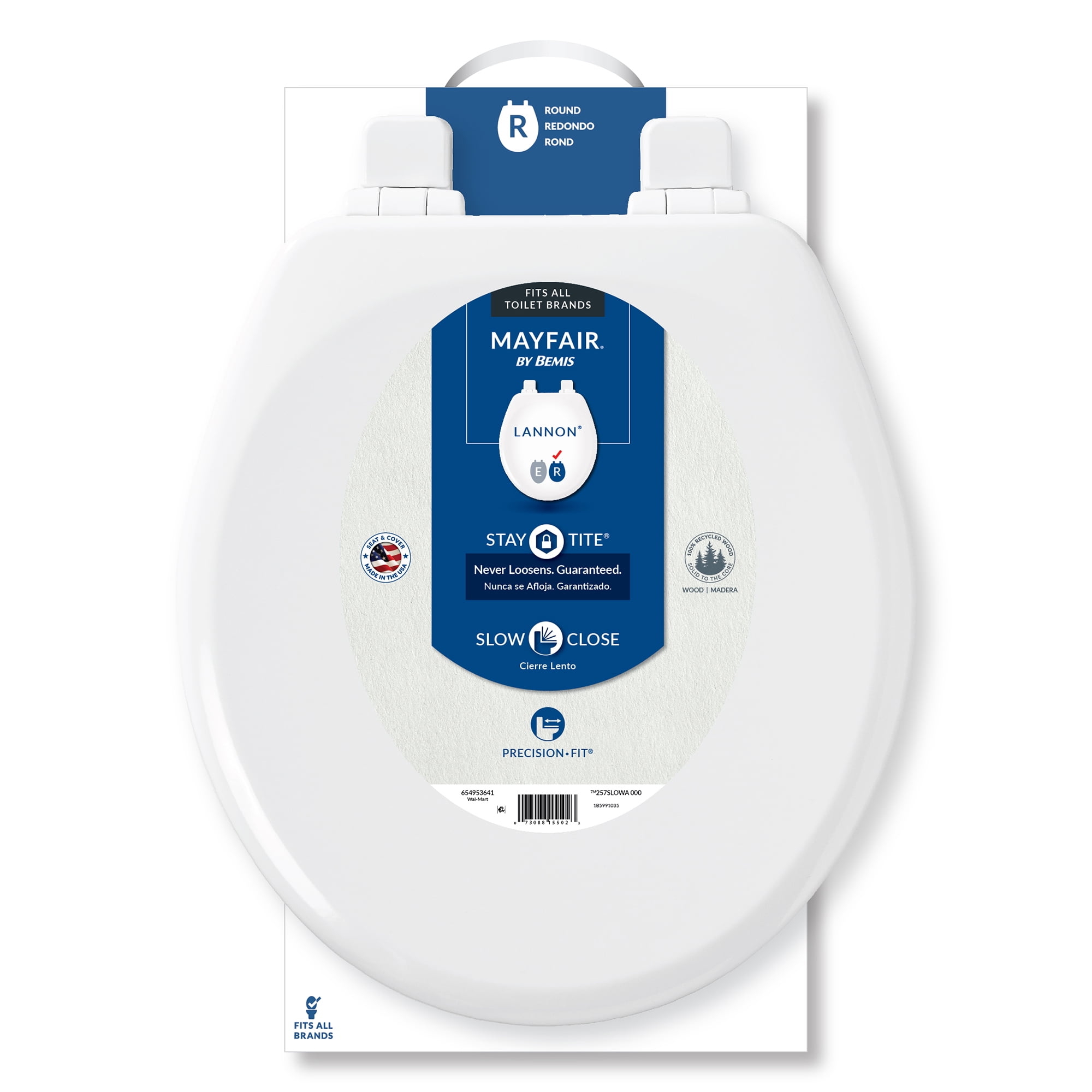 Mayfair Lannon Slow Close Round Enameled Wood Toilet Seat (White, Round) rpjpy