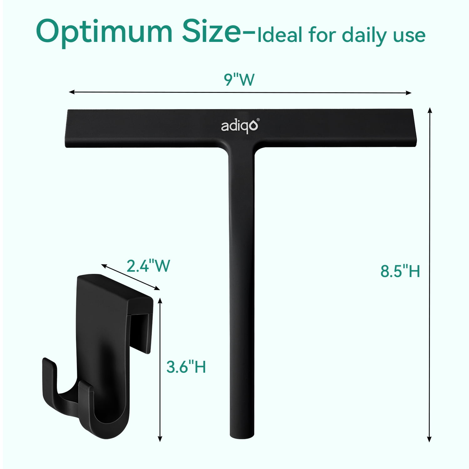 ADIQO Silicone Shower Squeegee for Bathroom Glass and Mirrors (Matte Black, 9 in) ofvmp