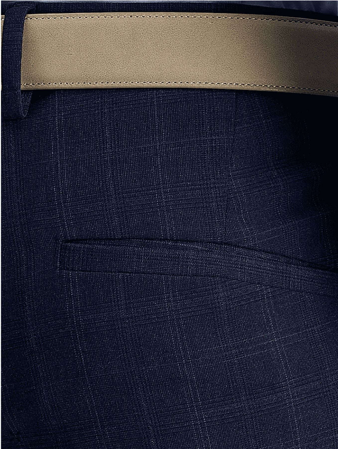 Kenneth Cole Men's Slim Fit Dress Pants Stretch Plaid Flat Front Trousers (Navy Blue, 34 in x 32 in) 6g0za