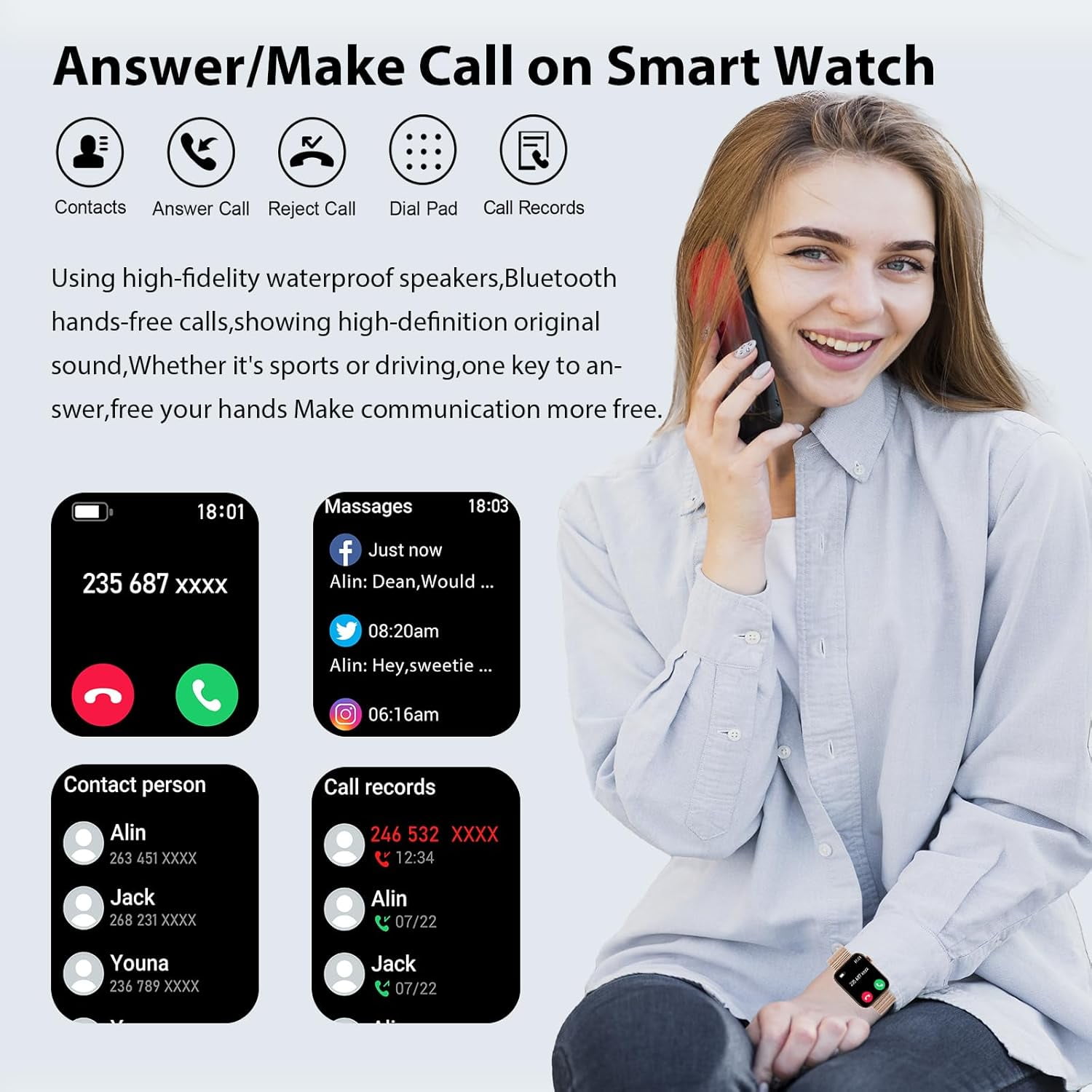 Visentor Smart Watch Fitness Tracker with Bluetooth Calling and 4 Interchangeable Bands (Gold, 1.96 in) r3ihs