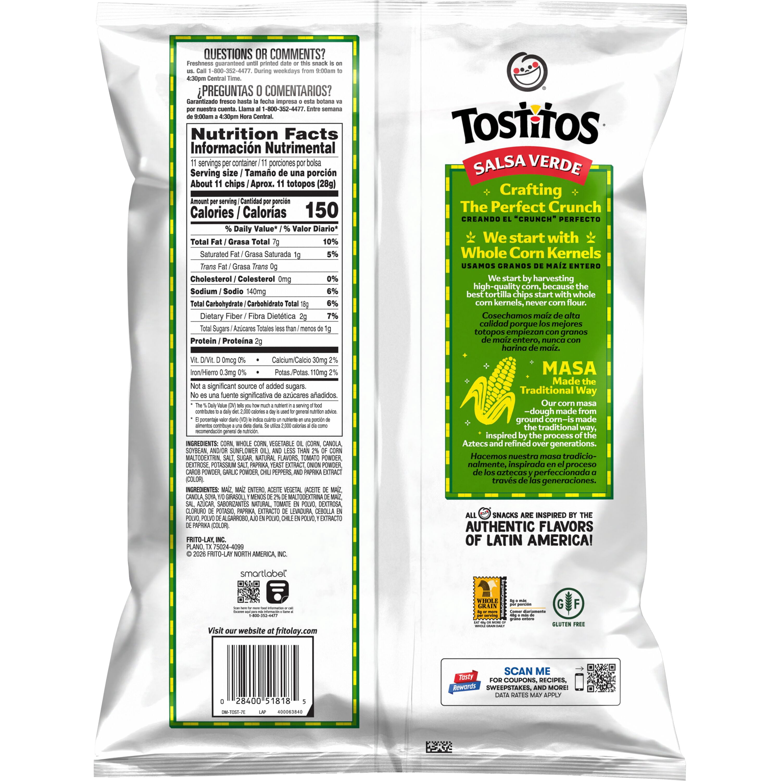 Tostitos Salsa Verde Flavored Tortilla Chips, Crispy Corn Snack (11 oz) 2trro
