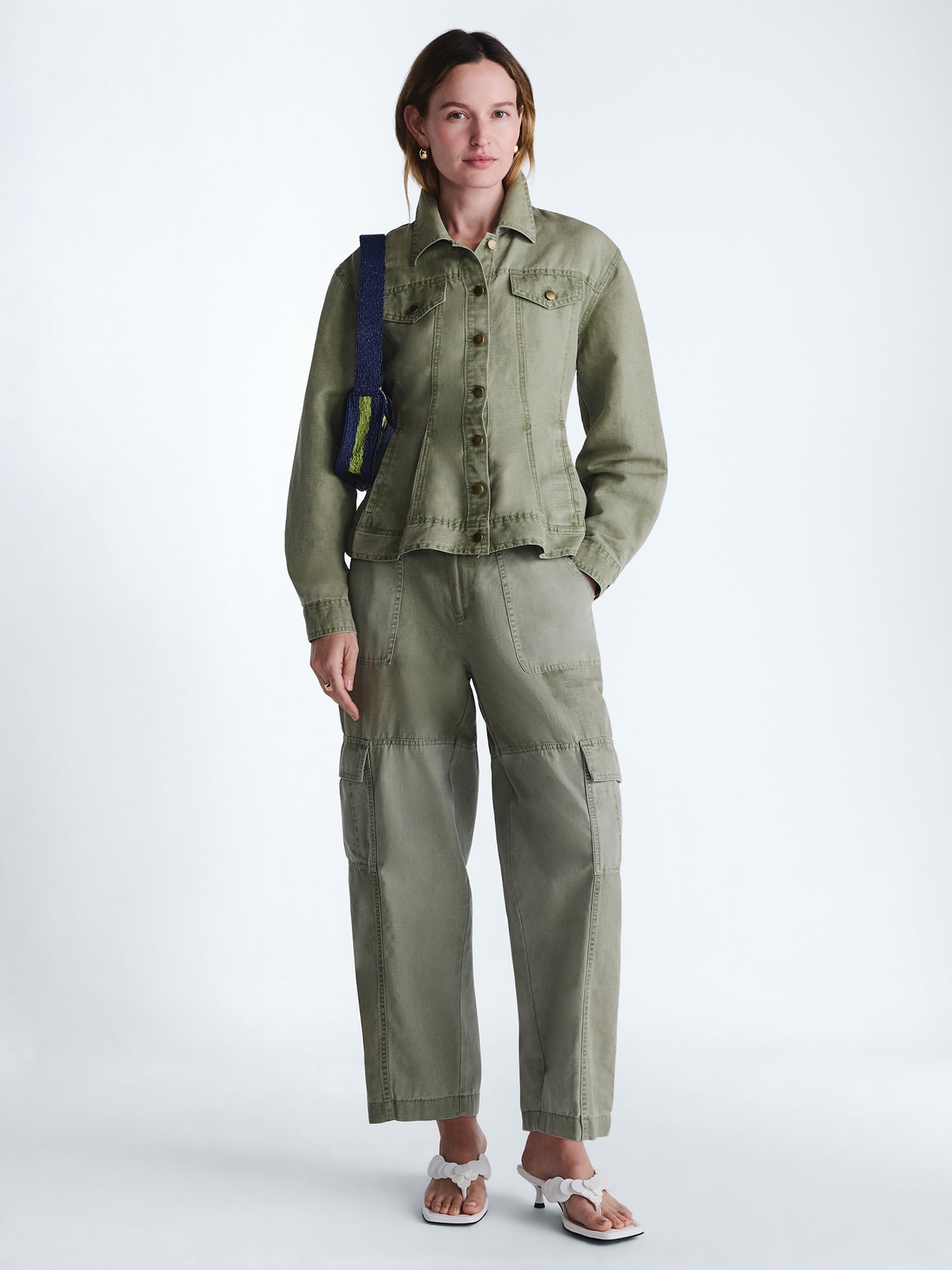 Scoop Women's Peplum Trucker Jacket, Relaxed Fit Button-Down Utility Outerwear (XS) uq02f