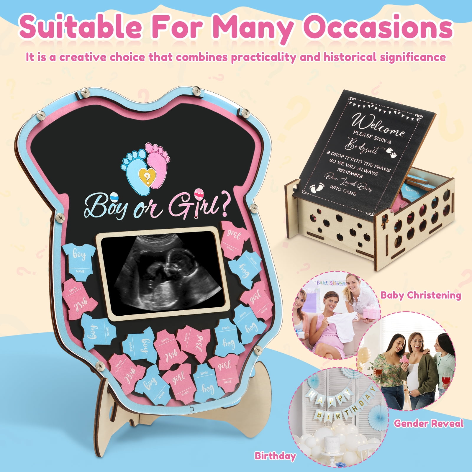 Adifare Baby Gender Reveal Voting Board Set with Stand and 60 Wooden Chips (Blue, 11.61 in x 10.43 in) rabwm