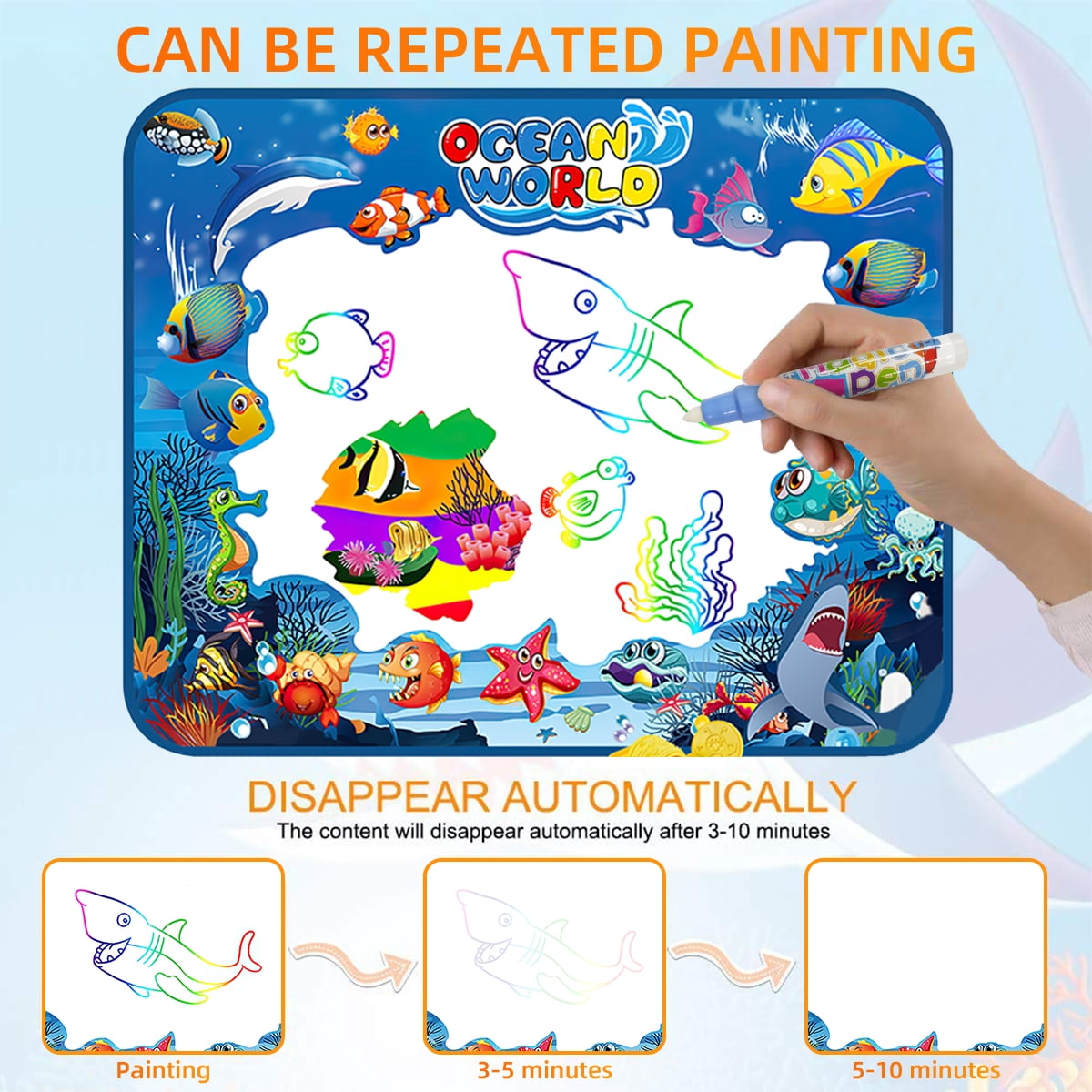 GPED Aqua Magic Water Drawing Mat, Mess-Free Educational Painting Pad for Toddlers (Ocean, 40 in x 32 in) 0ohtg