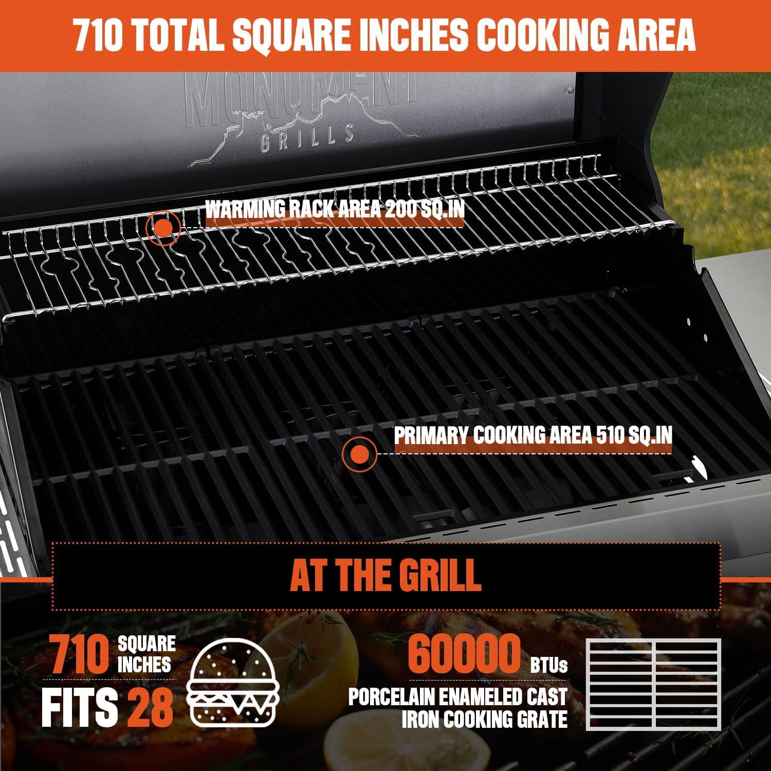 Monument Grills Denali 4-Burner Propane Gas Grill with Clearview Lid and Side Burner (Stainless Steel, 710 sq. in.) 5jyr6