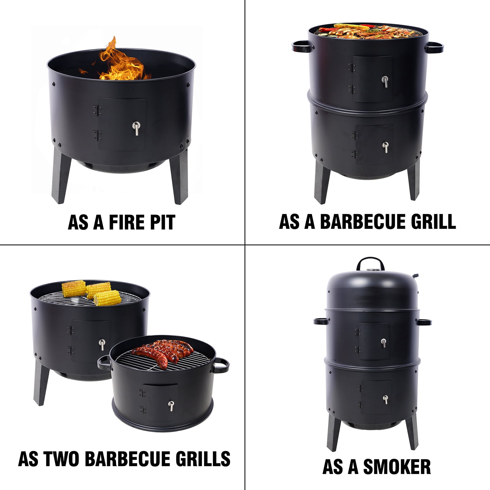 Deiokin 16-Inch Charcoal Smoker Grill, 3-in-1 Vertical Wood Smoker for Outdoor Cooking (Black, 16 in) lmvsc