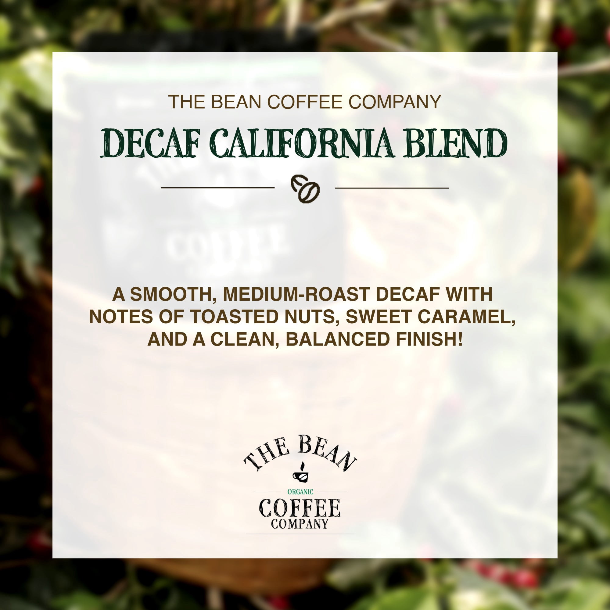 The Bean Organic Coffee Company California Blend Decaf Ground Coffee (Medium Roast, 16 oz) z1d0b