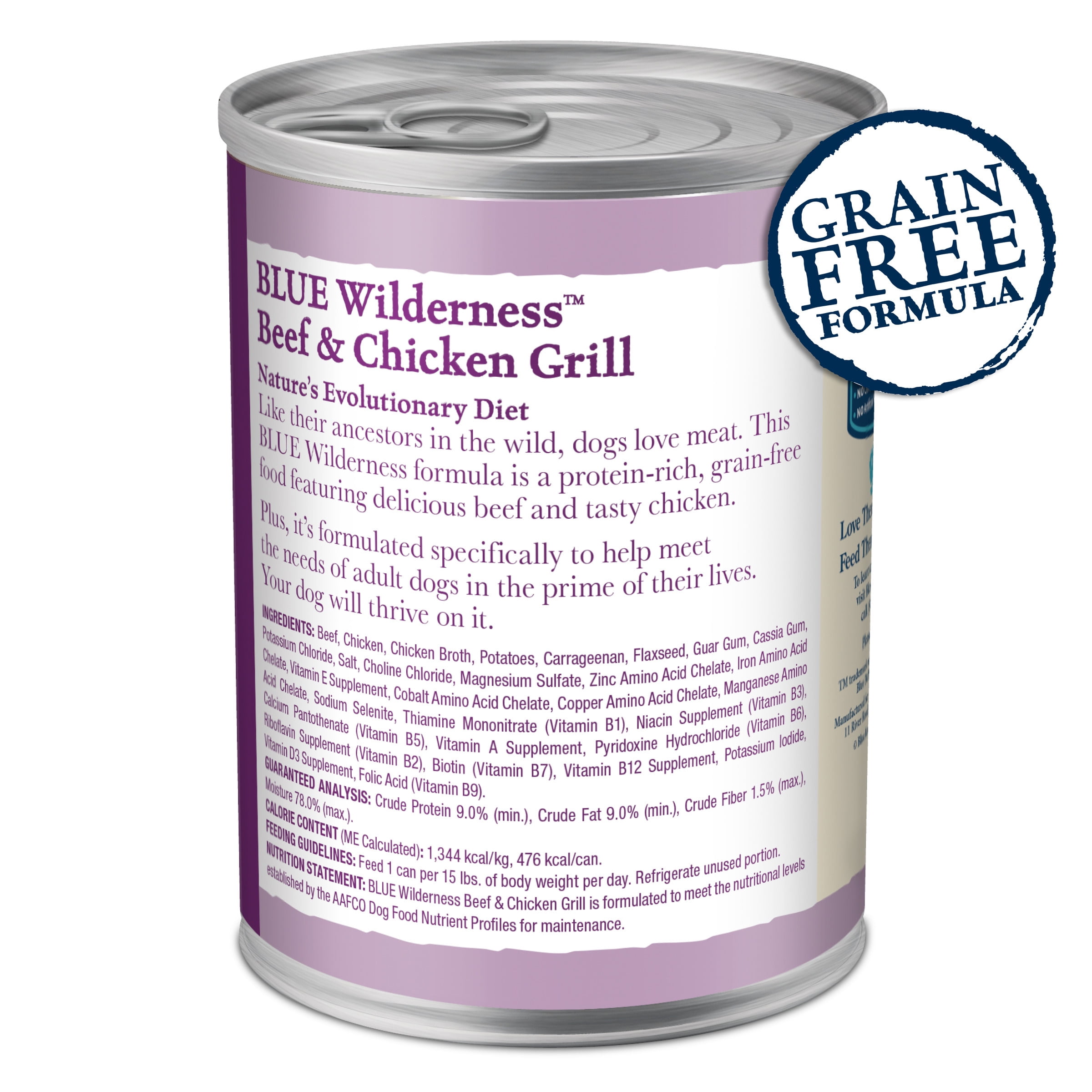 Blue Buffalo Wilderness High Protein Beef and Chicken Grain-Free Adult Dog Food (12.5 oz) 22uvn