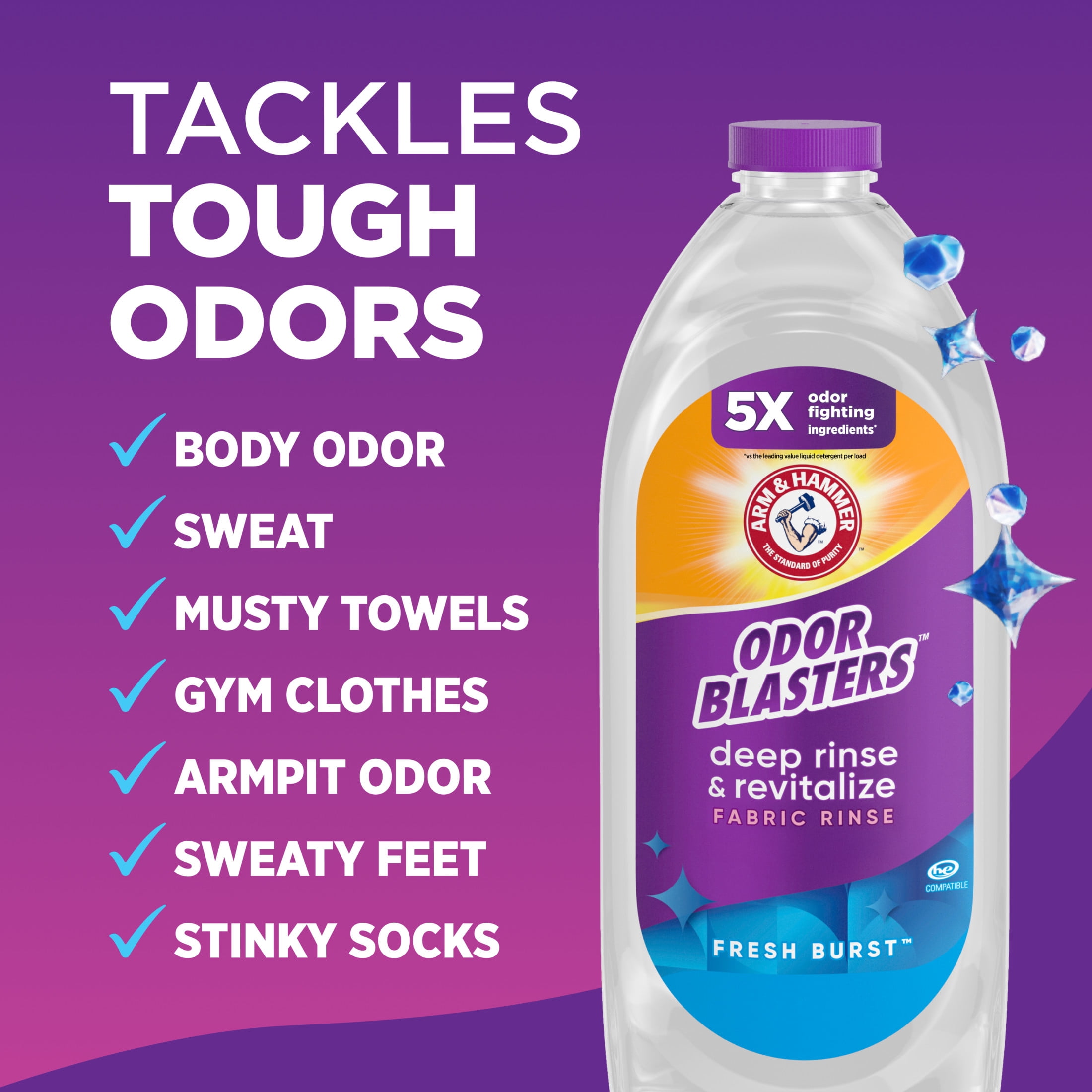 ARM & HAMMER Odor Blasters Deep Rinse and Revitalize Fabric Rinse, Fresh Burst (28 fl oz) wpvmj