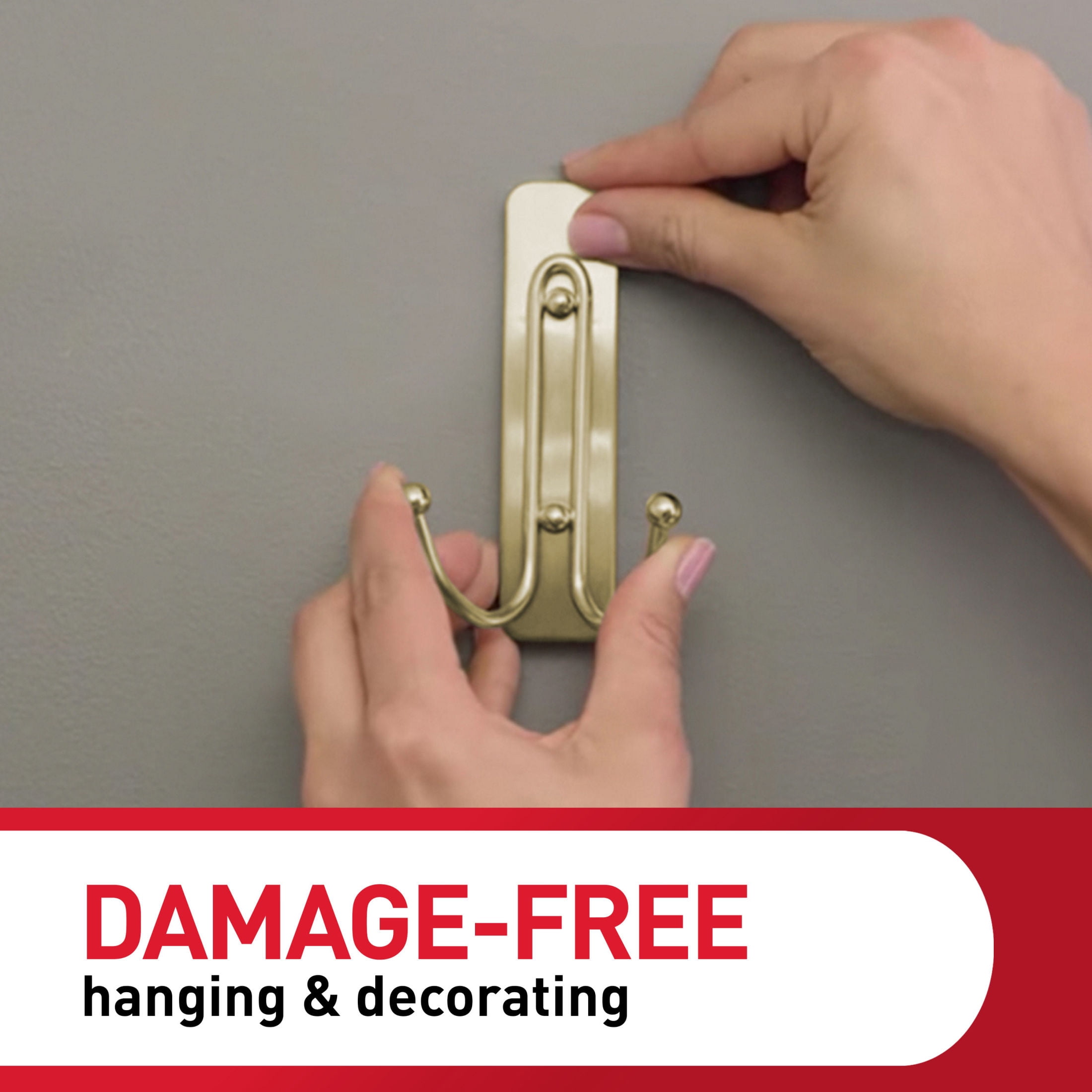 Command Bath Large Satin Brass Double Hook (Satin Brass, 3 Pack, 4 lb Capacity) 7lvwk