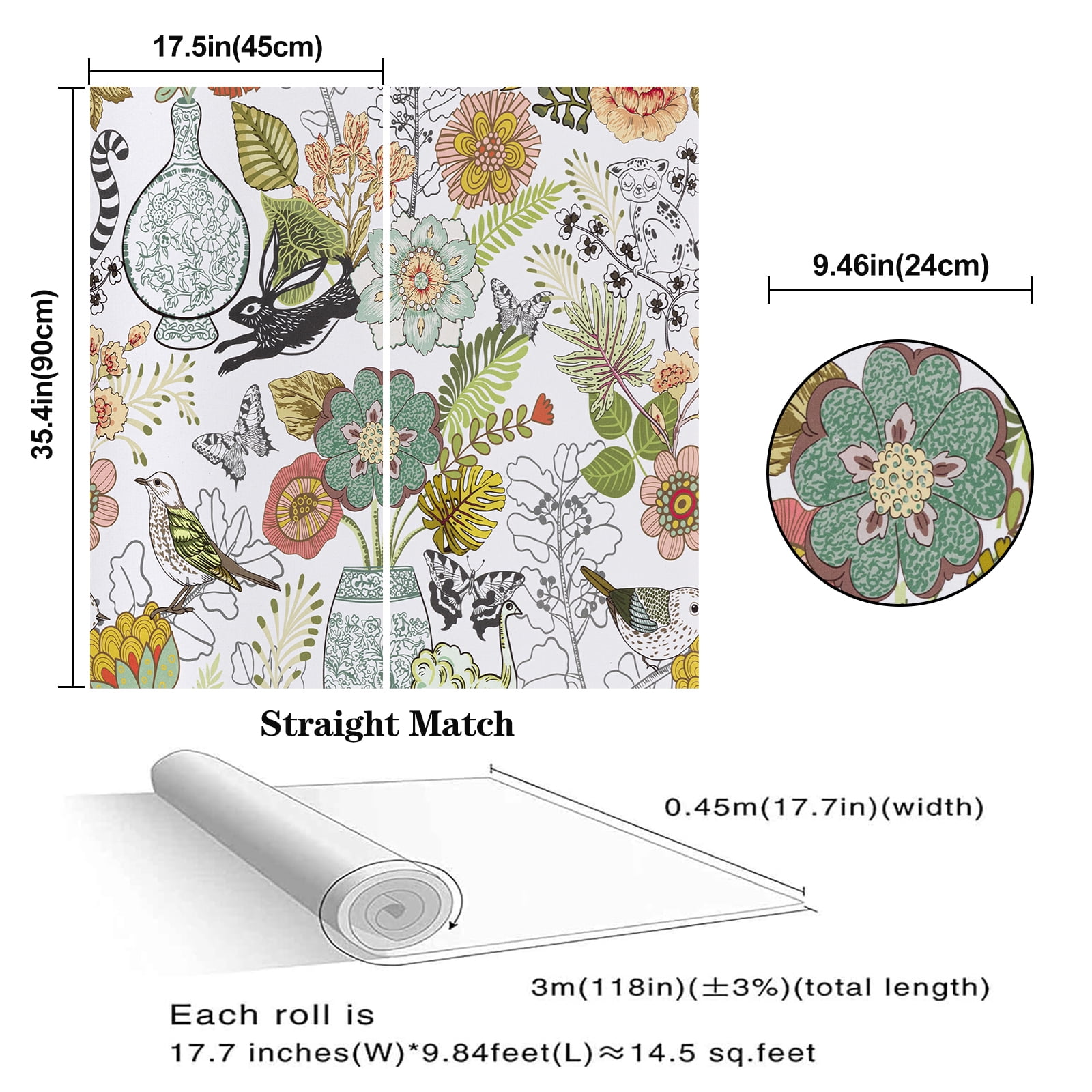 Abyssaly Floral Peel and Stick Wallpaper, Removable Vinyl Contact Paper for Home Decor (Floral, 17.7 in x 393.7 in) 99koh