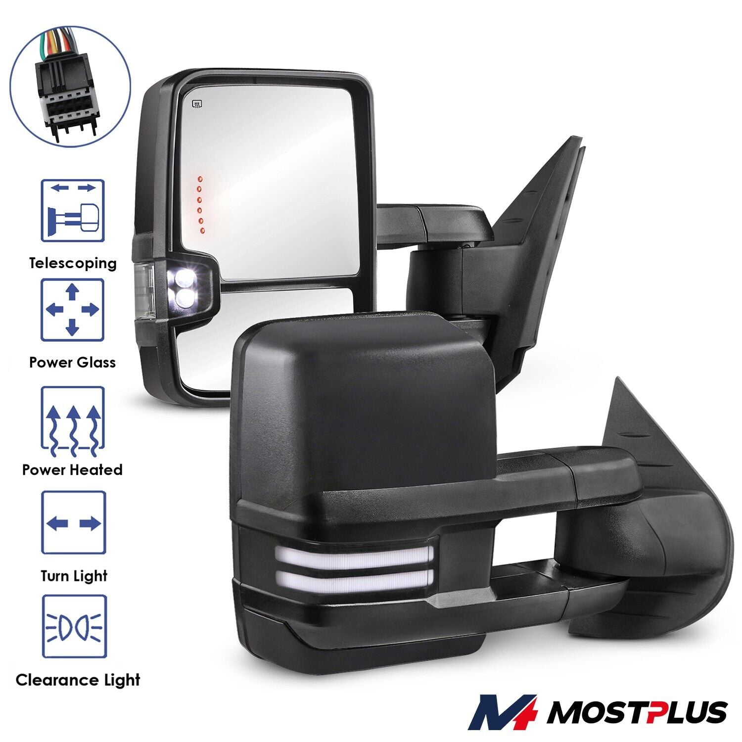 MOSTPLUS Power Heated Towing Mirrors with Dynamic Turn Signal for 2007-2014 Chevy Silverado GMC Sierra (Black, 1 Pair) q5fza