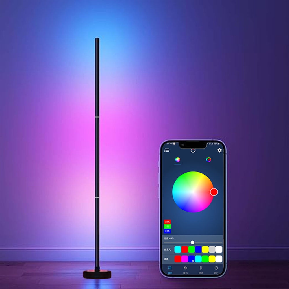 Finedea Smart RGB LED Corner Floor Lamp, Music Sync Color Changing Mood Lighting with App Control (56 in) 48vrk