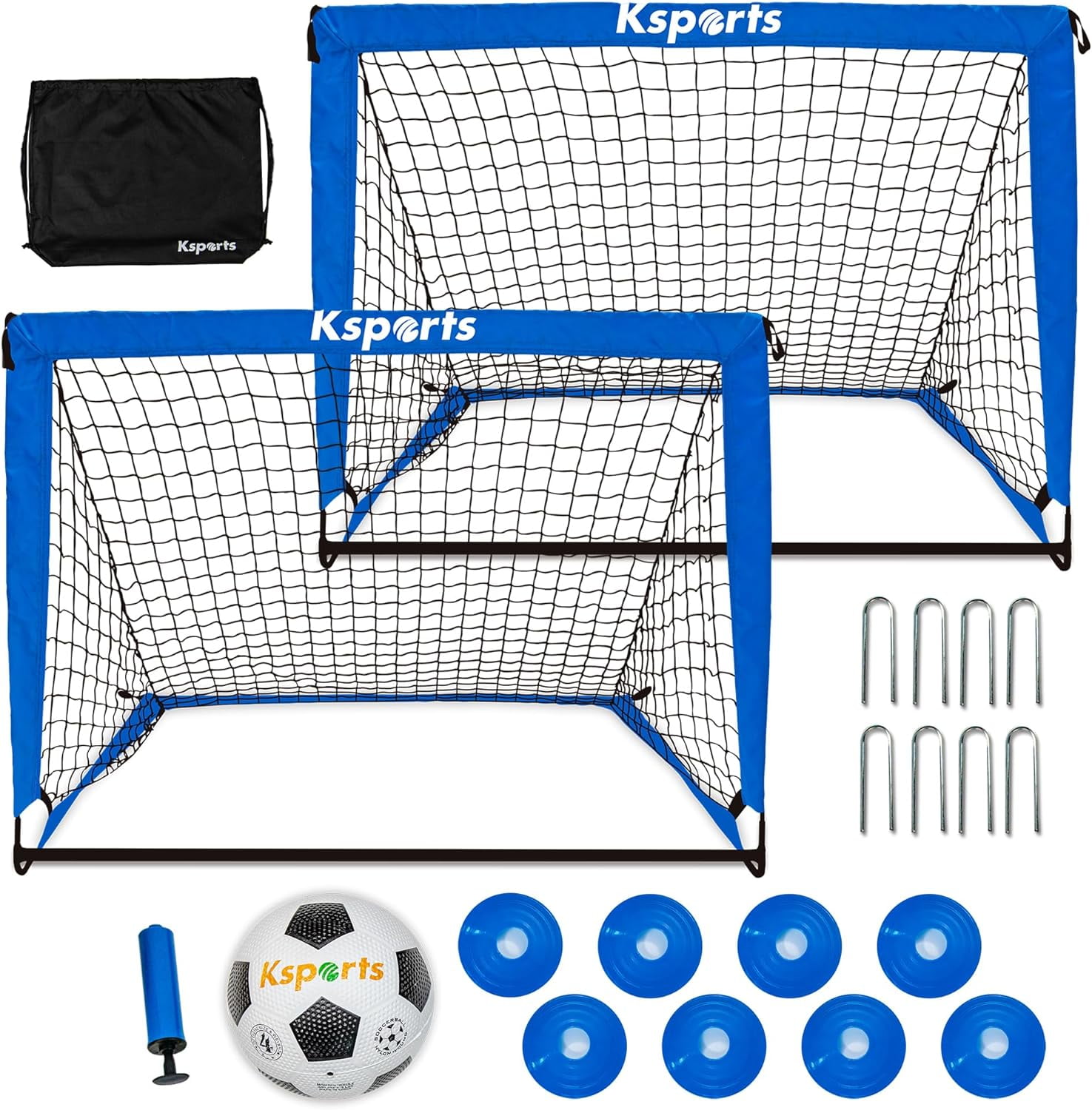 Ksports Soccer Goal Set with Size 4 Ball, Training Cones, and Carrying Bag (Blue, 4 ft) w0q2c
