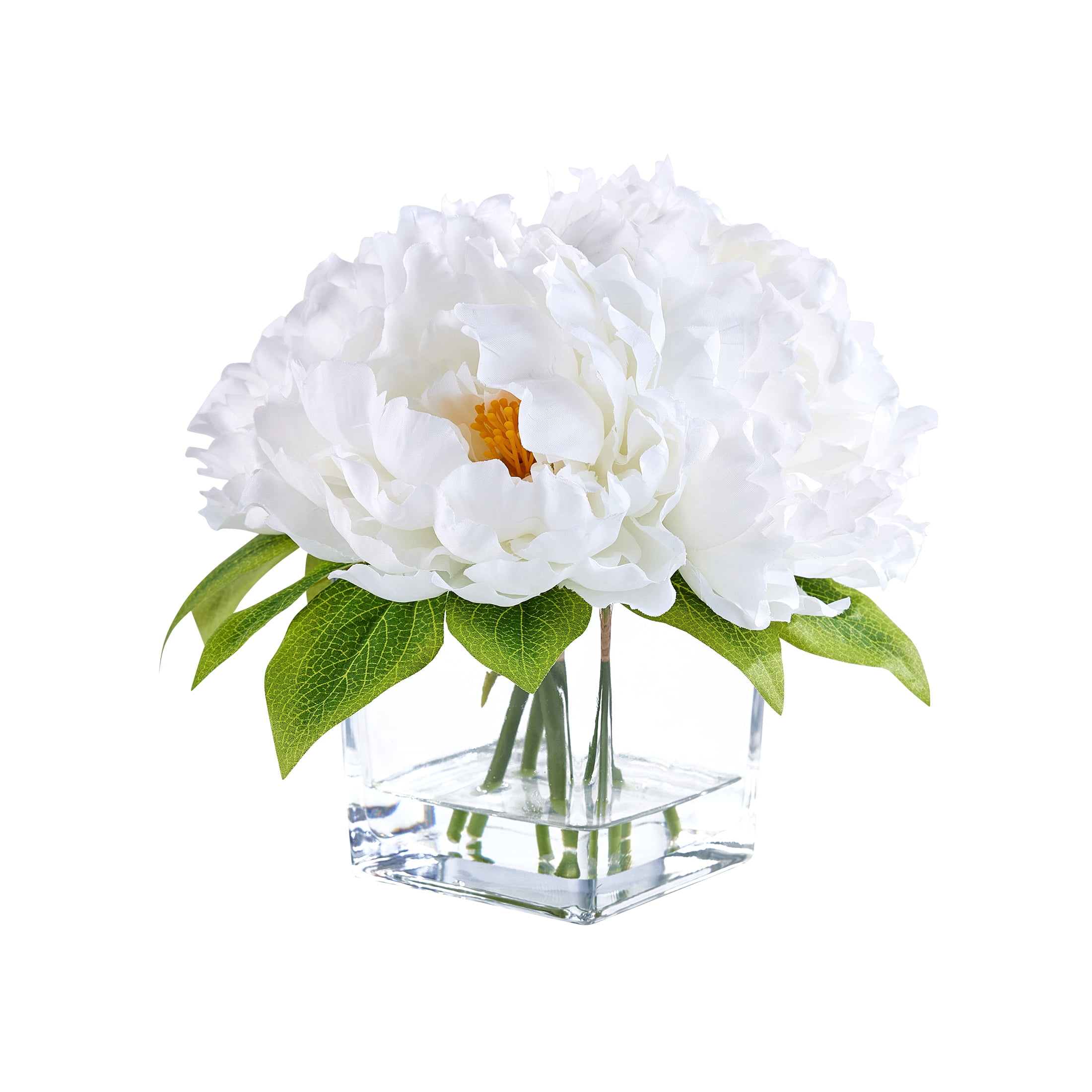 DR.Planzen Artificial Peony Flower Arrangement with Glass Vase (White, 8.4 in) mte3k
