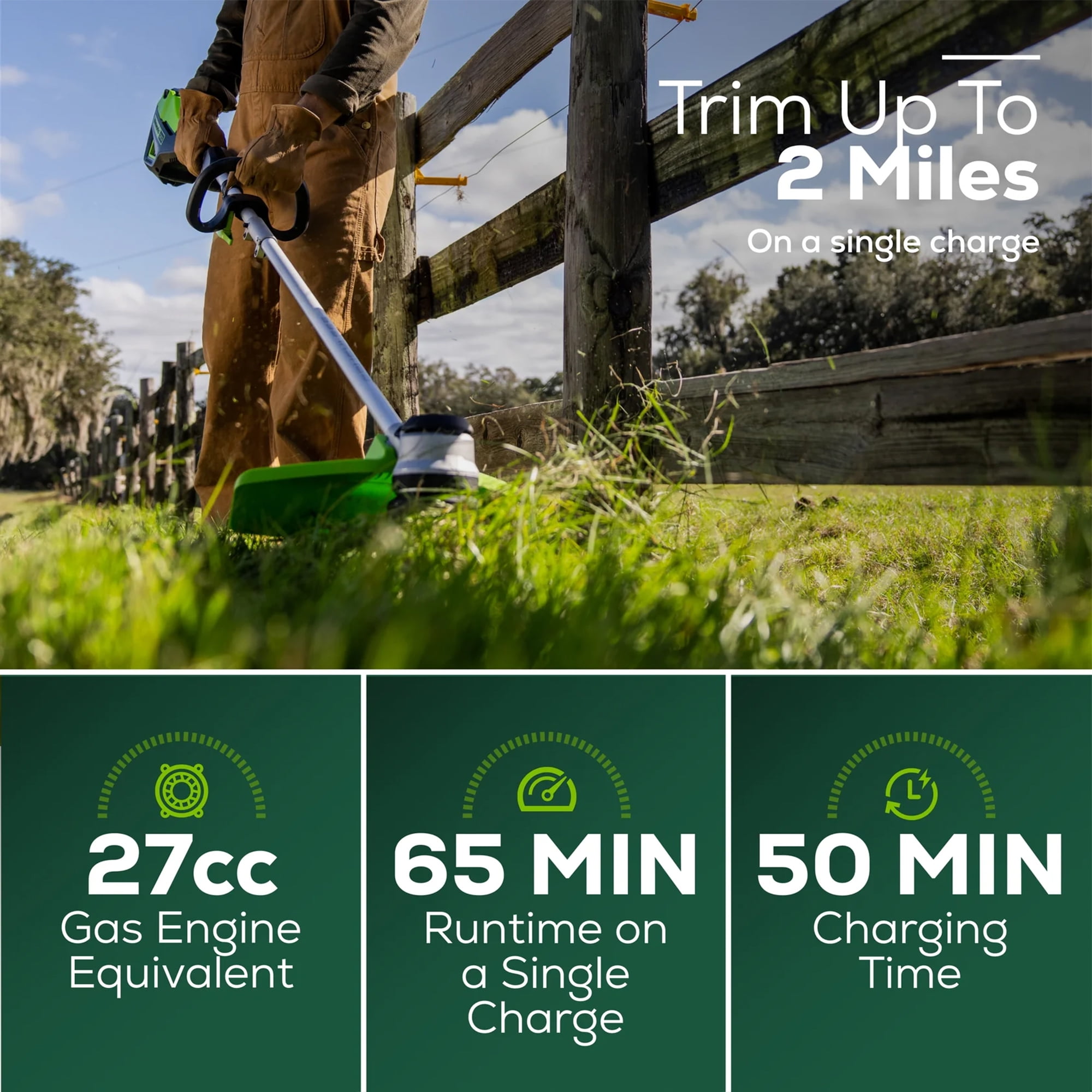 Greenworks 60V 16-in Cordless Brushless String Trimmer and Edger (Green, 2.5 Ah Battery and Charger Included) gckek
