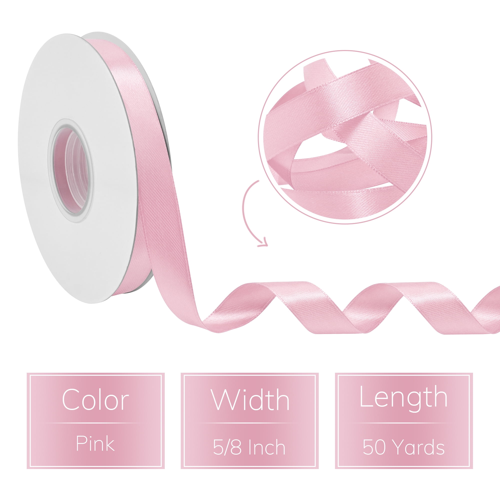 LoomJoyz Double Face Satin Ribbon for Gift Wrapping and Crafting (Pink, 5/8 in x 150 ft) rbi7c
