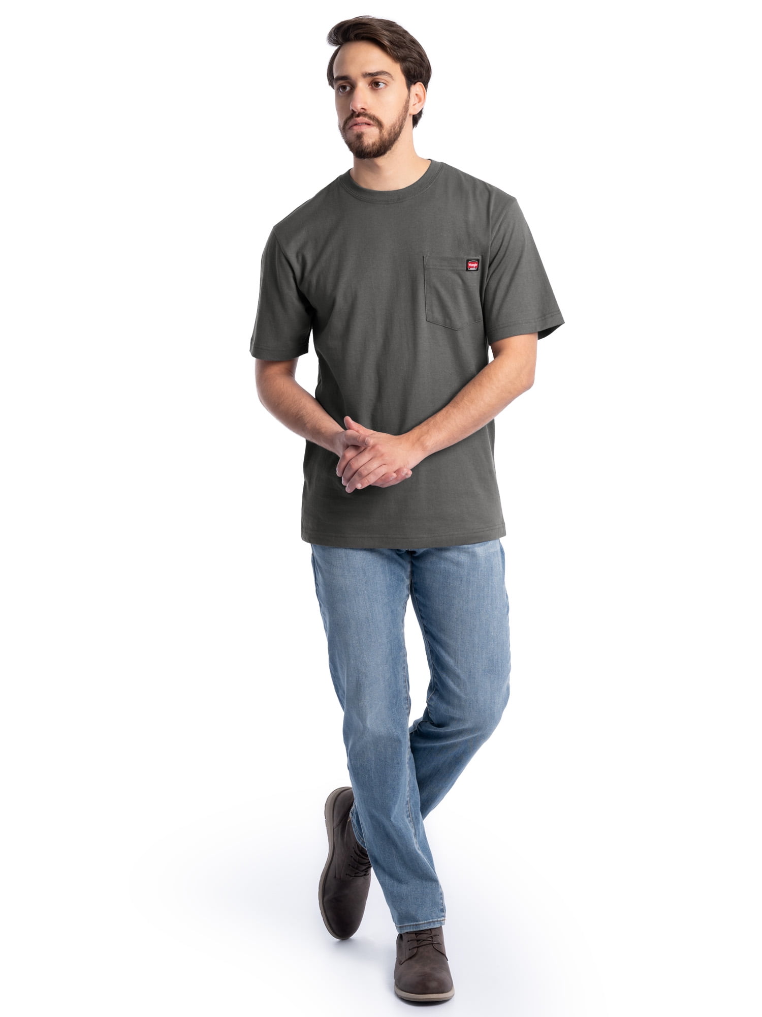 Wrangler Workwear Men's Short Sleeve Pocket T-Shirt (Grey, S) 3-Pack scu55