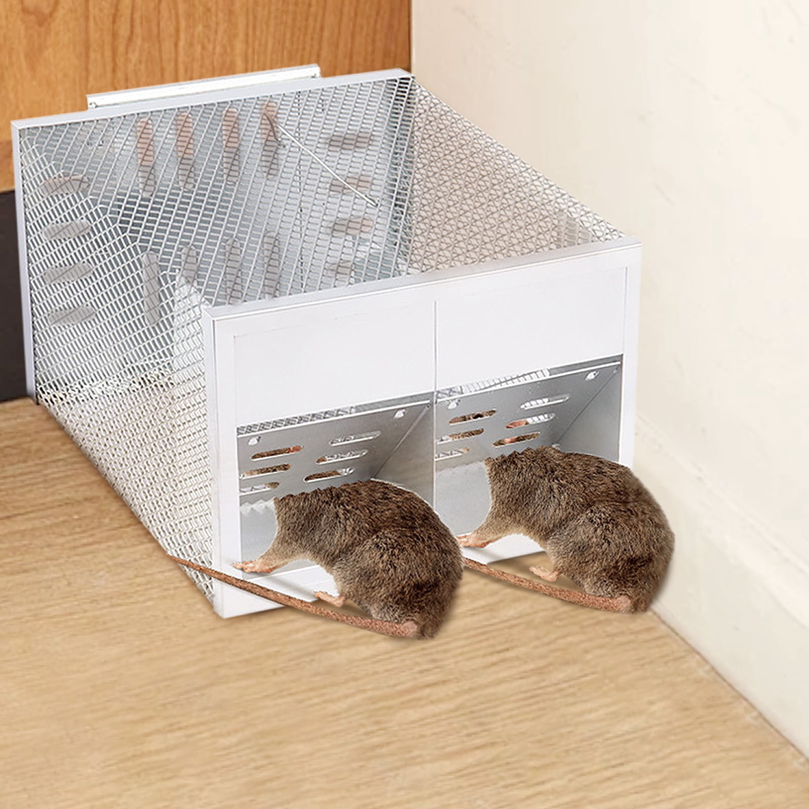 LINMOUA Humane Live Animal Trap Cage, Double Opening One-Way Door for Rodents, Chipmunks, and Small Mice (12 in x 9 in x 6 in) ddwip