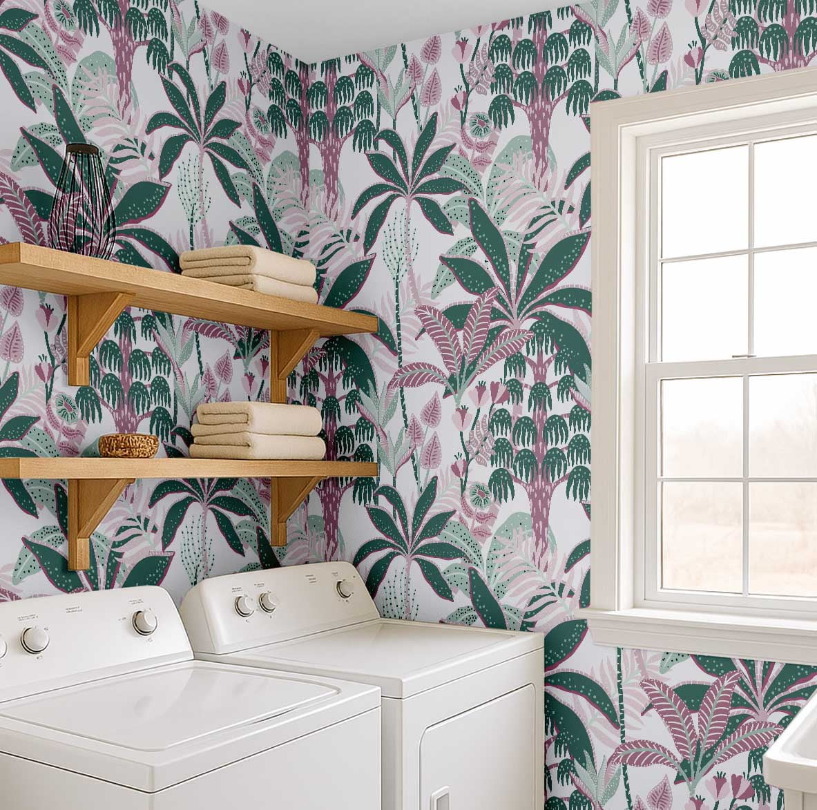S4Sassy Tropical Banana Tree Peel and Stick Wallpaper, Removable Vinyl Wall Mural for Home Decor (Green, 25 in x 120 in) axl9n