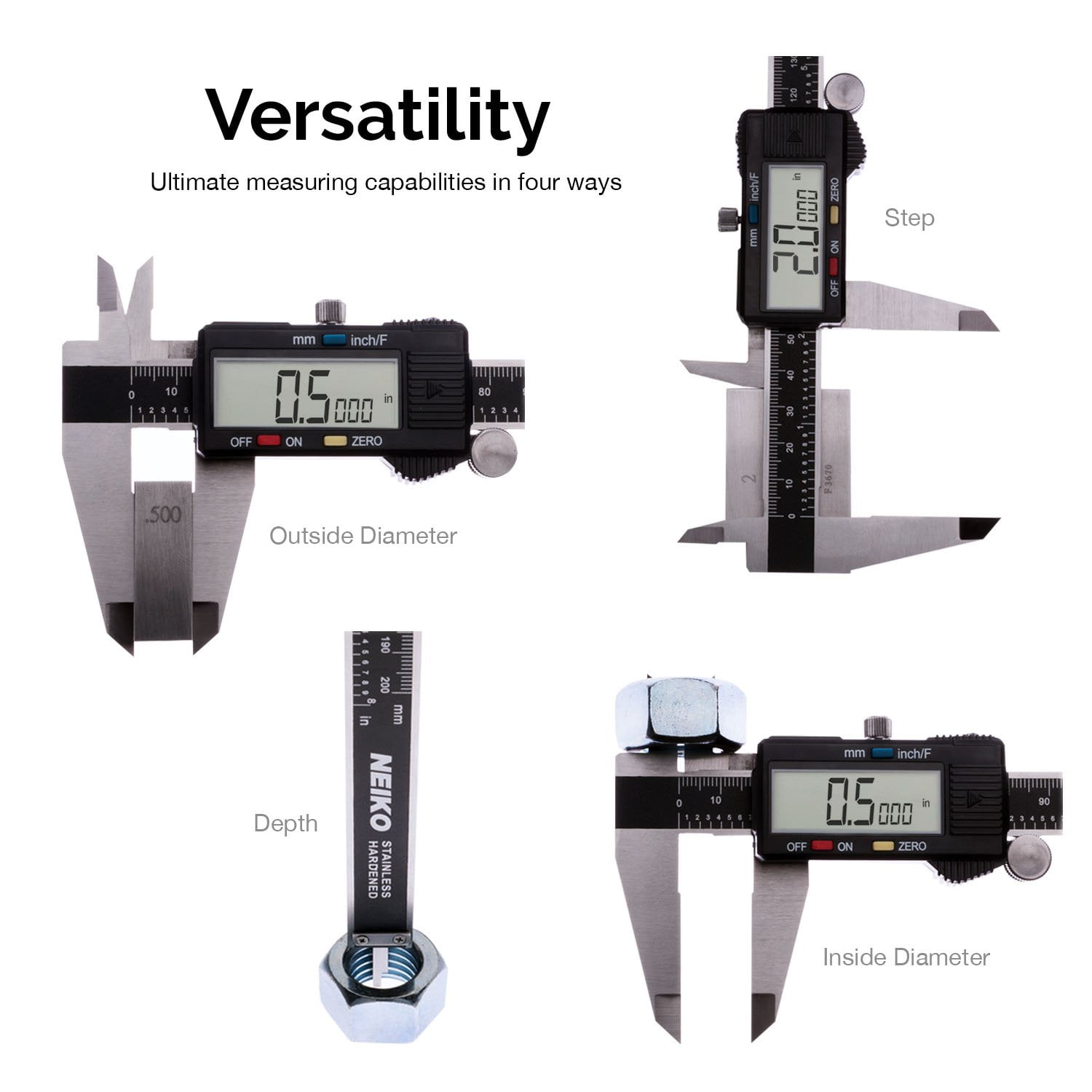 Neiko 01409A Electronic Digital Caliper, Stainless Steel Precision Measuring Tool with Extra Large LCD Display (Black, 12 in) mhuyd