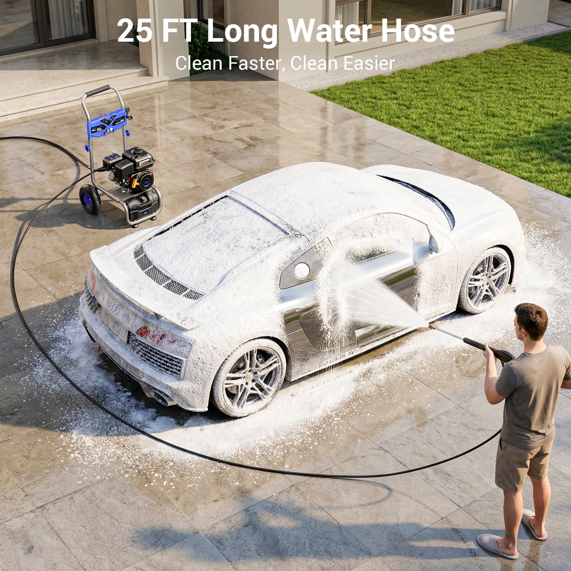 Efurden 3500 PSI Gas Pressure Washer, 212cc Engine 2.3 GPM High-Power Cleaner with 4 Quick-Connect Nozzles (Blue, 25 ft Hose) uvdru