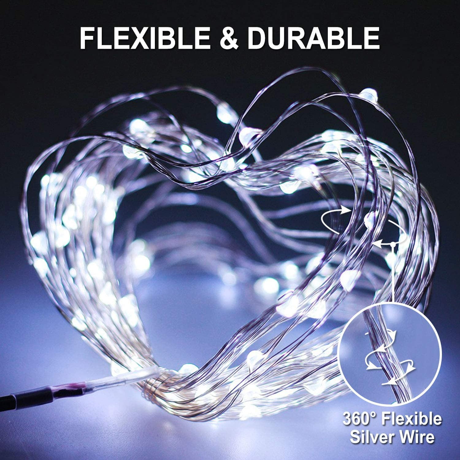 Rirool Solar String Lights (100 LED, 33 ft, 8 Modes, Waterproof) Outdoor Decorative Fairy Lights for Garden and Patio (White, 2 Pack) nnnpz