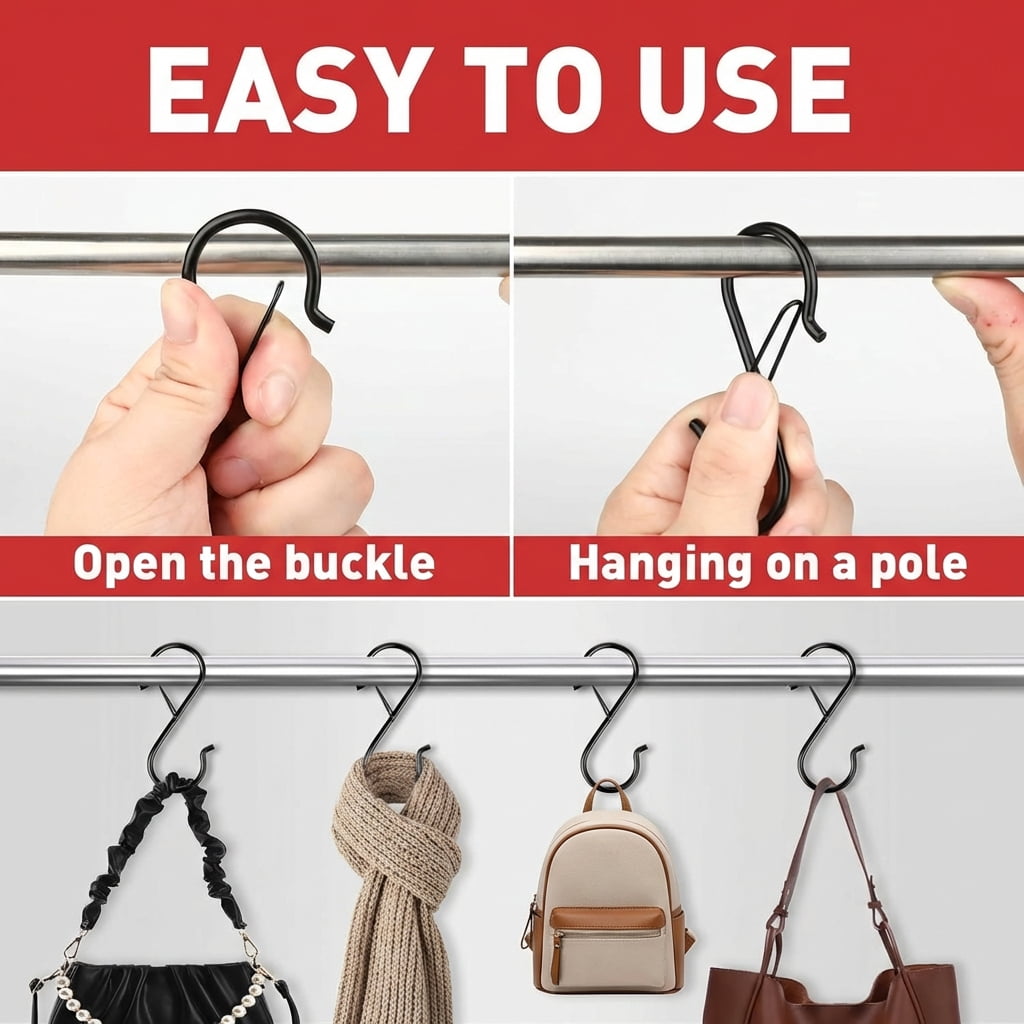 Pupug Heavy Duty S Hooks with Safety Buckle for Kitchen and Closet Organization (Black, 15 Pack, 3.5 in) sypok
