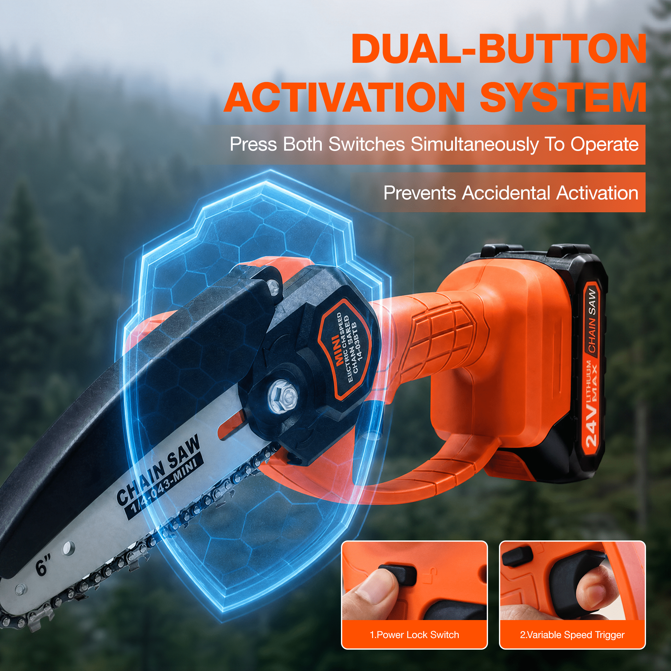 Nexpow 6 in Cordless Mini Chainsaw, Electric Handheld Wood Cutter with 2 Batteries and 2 Chains (Orange, 6 in) 5t4sq