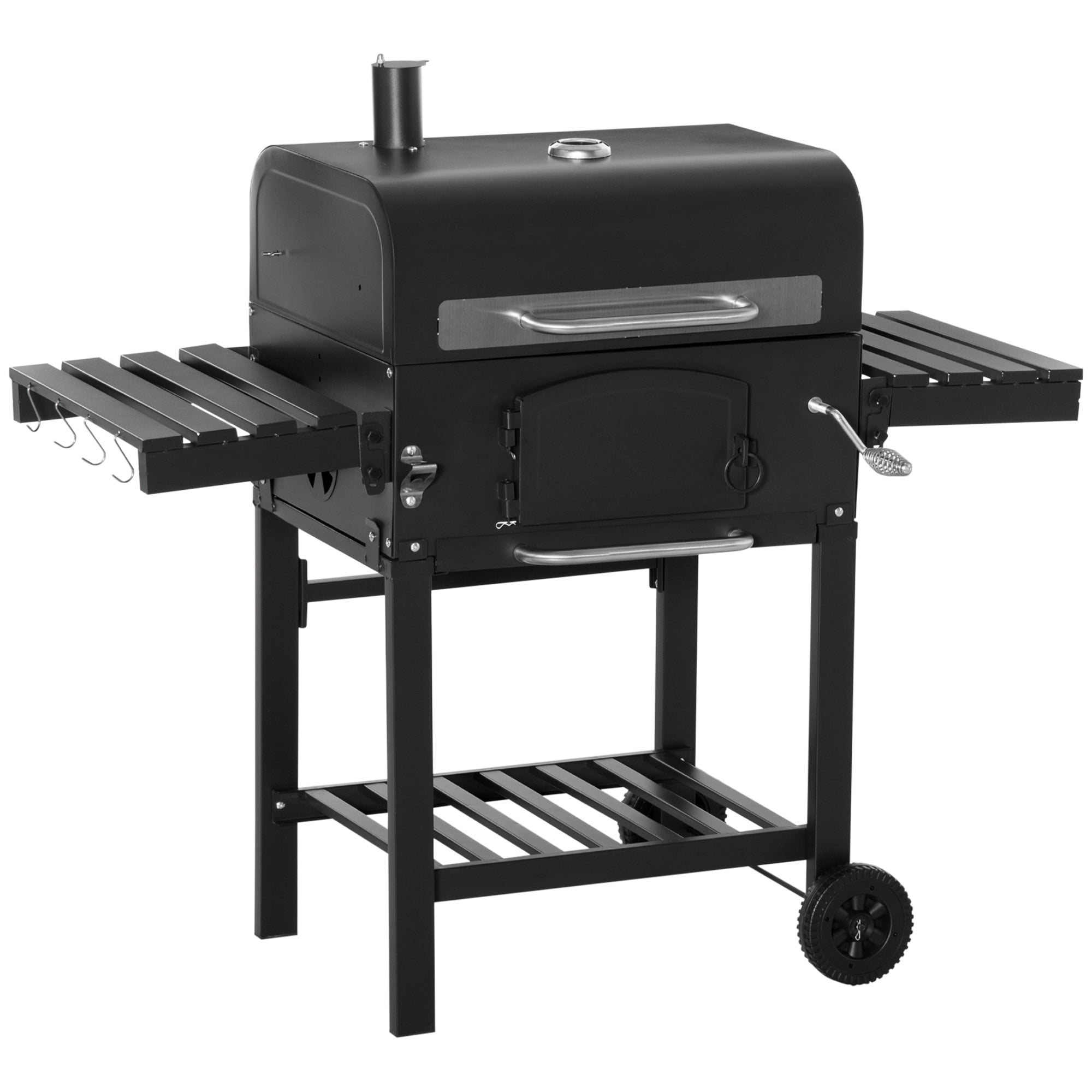 Outsunny Charcoal Grill with Side Table and Adjustable Height (Black, 48.75 in x 26 in x 44 in) clkkz