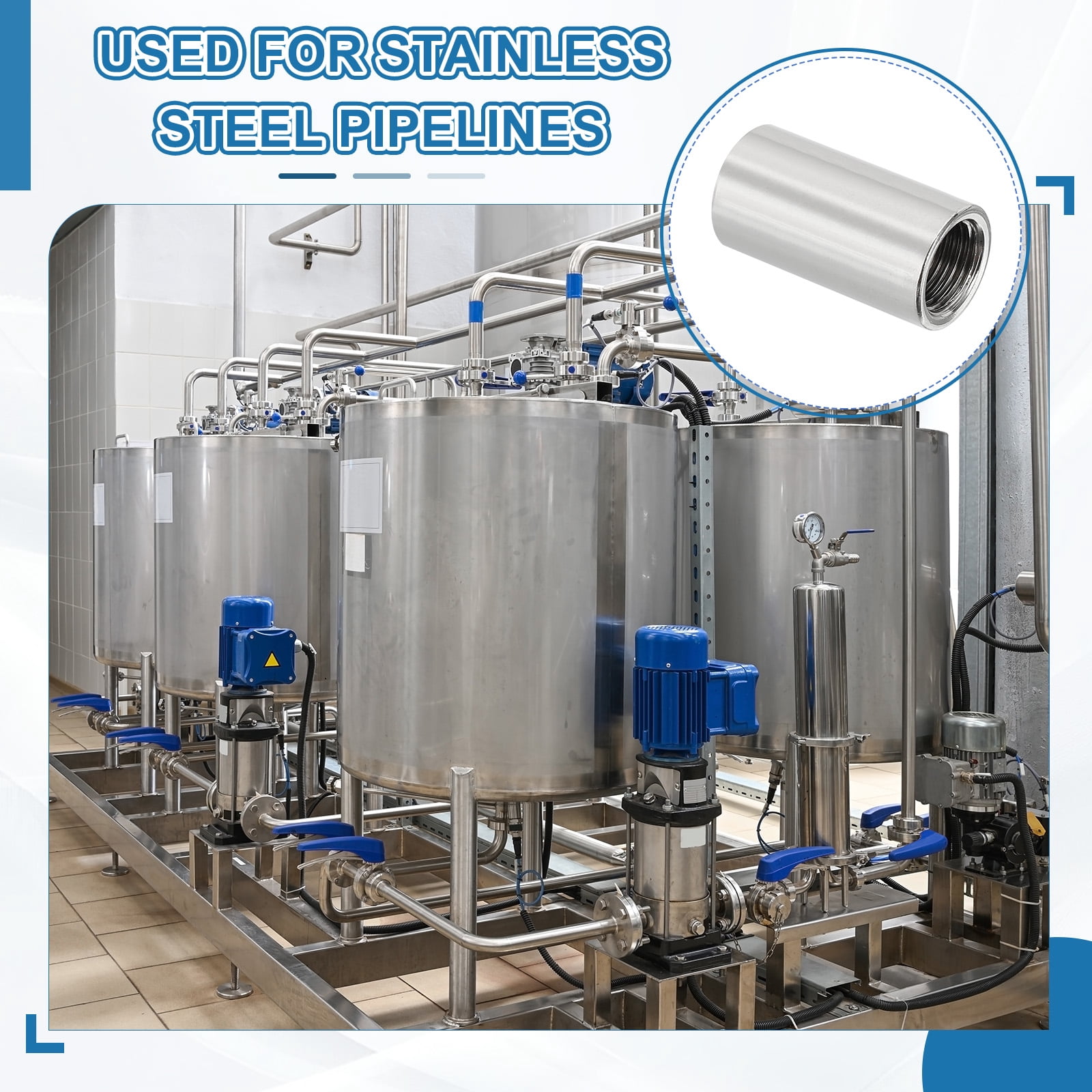 Uxcell Stainless Steel Pipe Coupling, Straight Connector Adapter for Pump Accessories (Silver, 1/8 in x 1/8 in Female BSP, 2 Pack) 6cde6