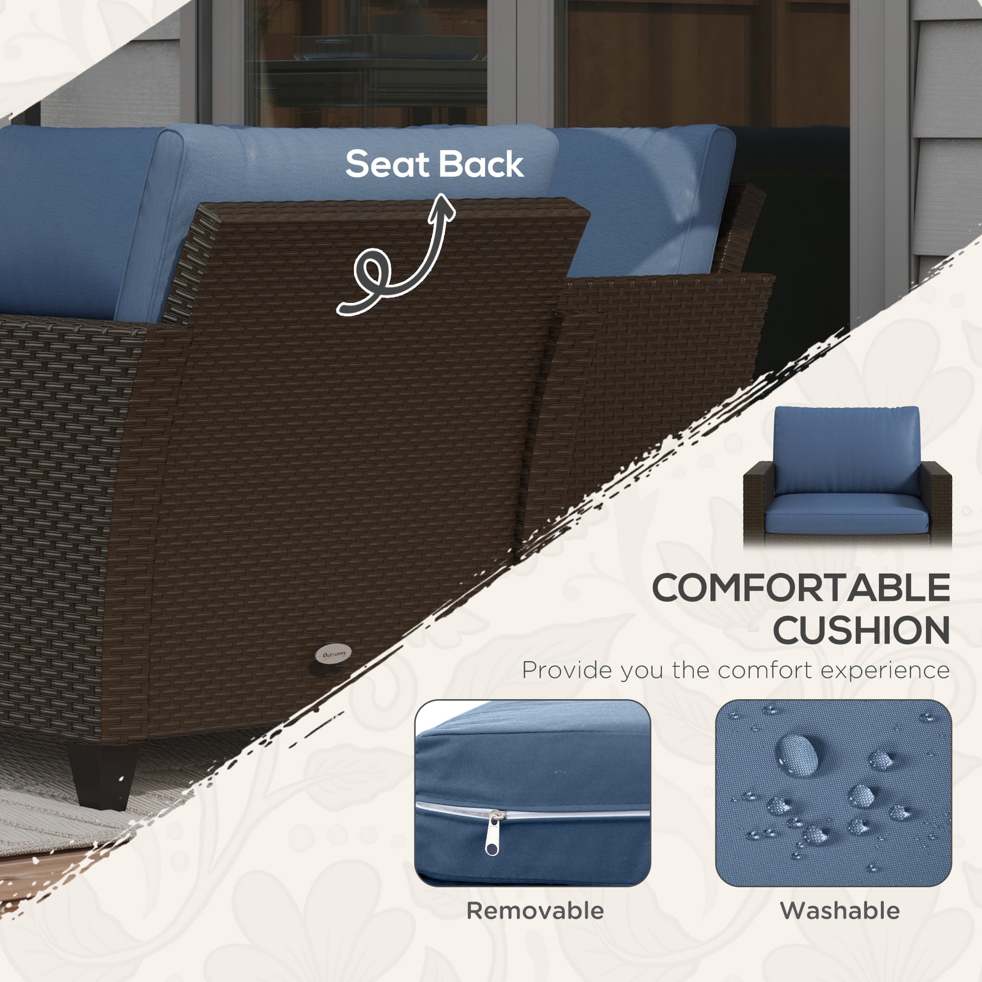 Outsunny 5 Piece Patio Furniture Set, Outdoor Wicker Conversation Sofa with Cushions (Deep Coffee, 5 Piece) 5vhvx