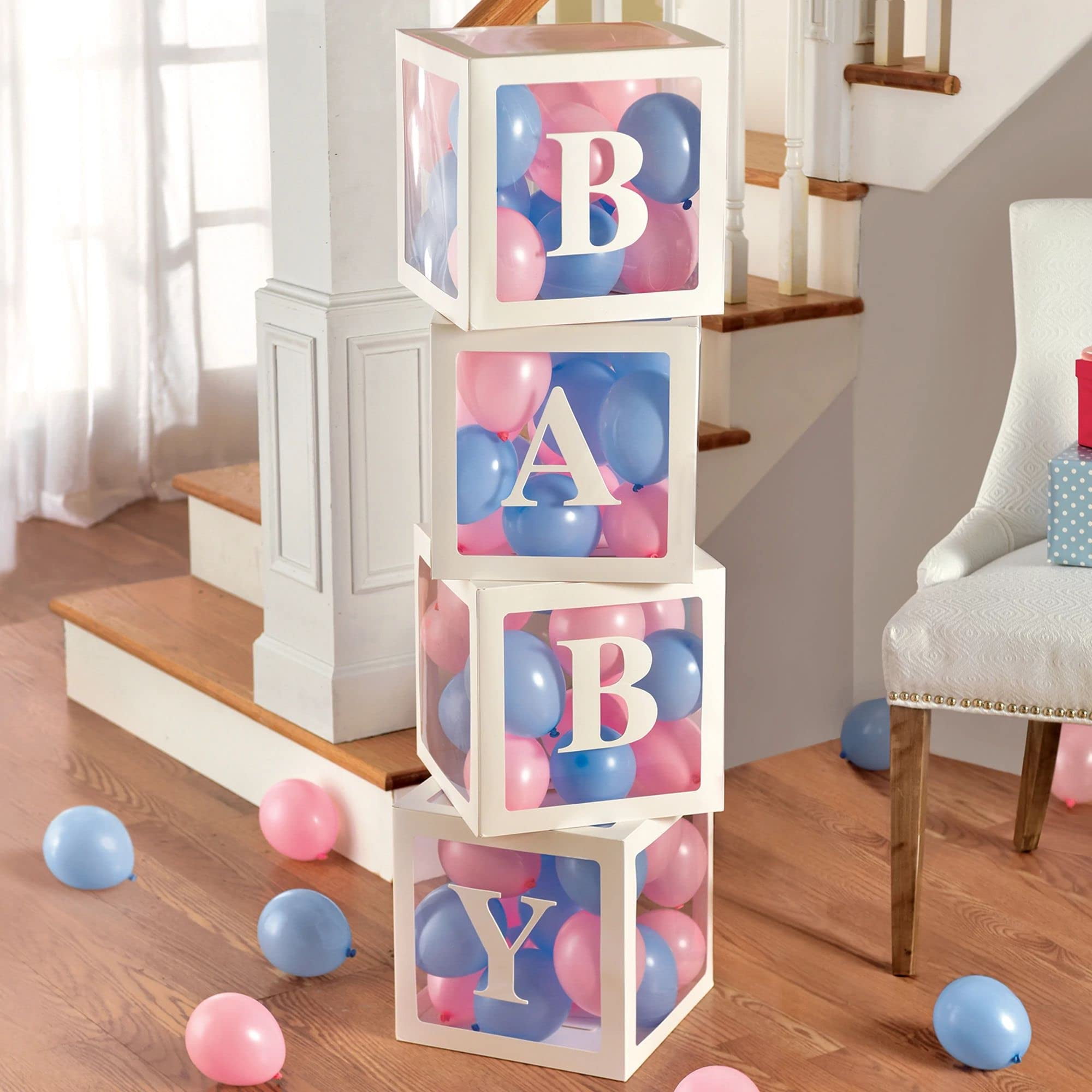 Amscan Pop-Up Baby Blocks and Balloon Decor Set (Blue, 4 Boxes and 68 Balloons) ku83h