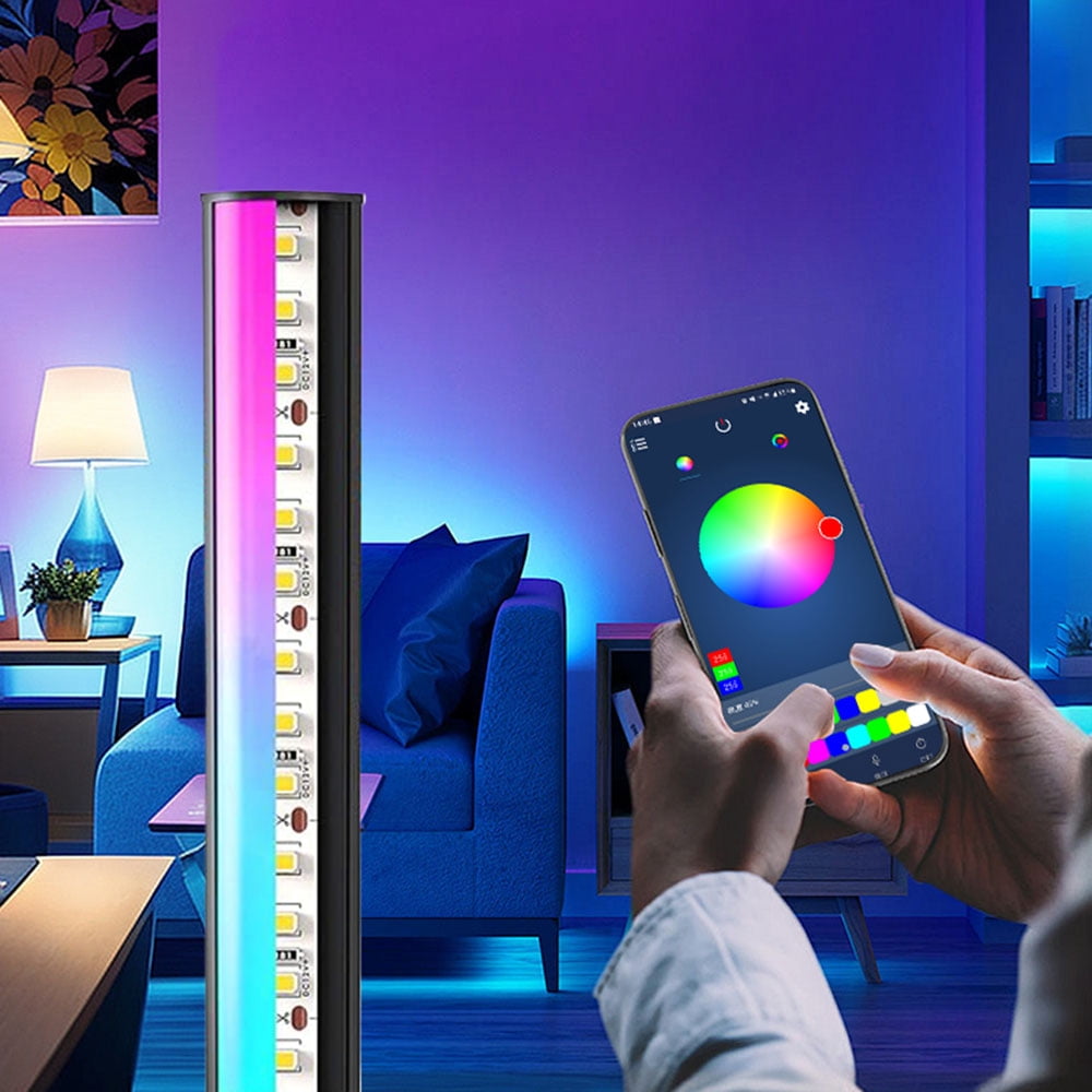 Finedea Smart RGB LED Corner Floor Lamp, Music Sync Color Changing Mood Lighting with App Control (56 in) 48vrk