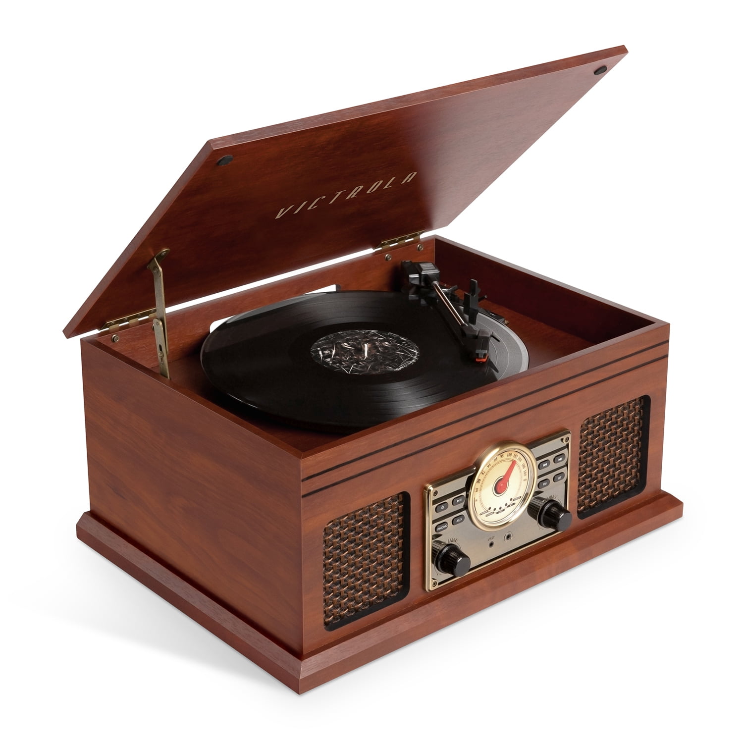 Victrola Lawrence 4-in-1 Bluetooth Record Player with FM Radio and Wireless Streaming (Espresso, 1 Unit) nrrxu