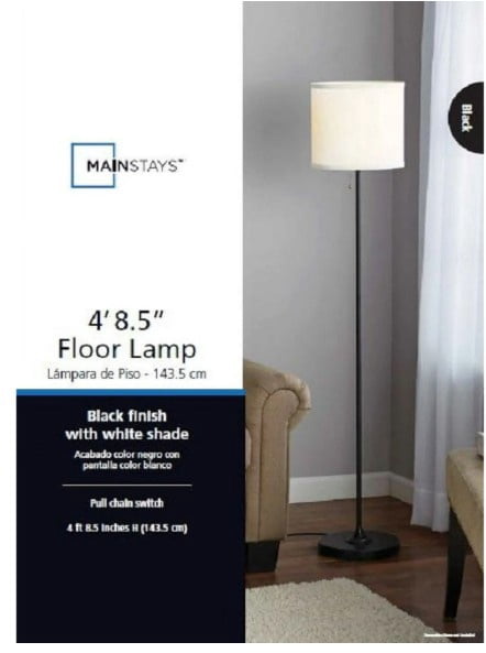 Mainstays Floor Lamp with Fabric Shade, Modern Minimalist Standing Light (Black, 56.5 in) bxnmm